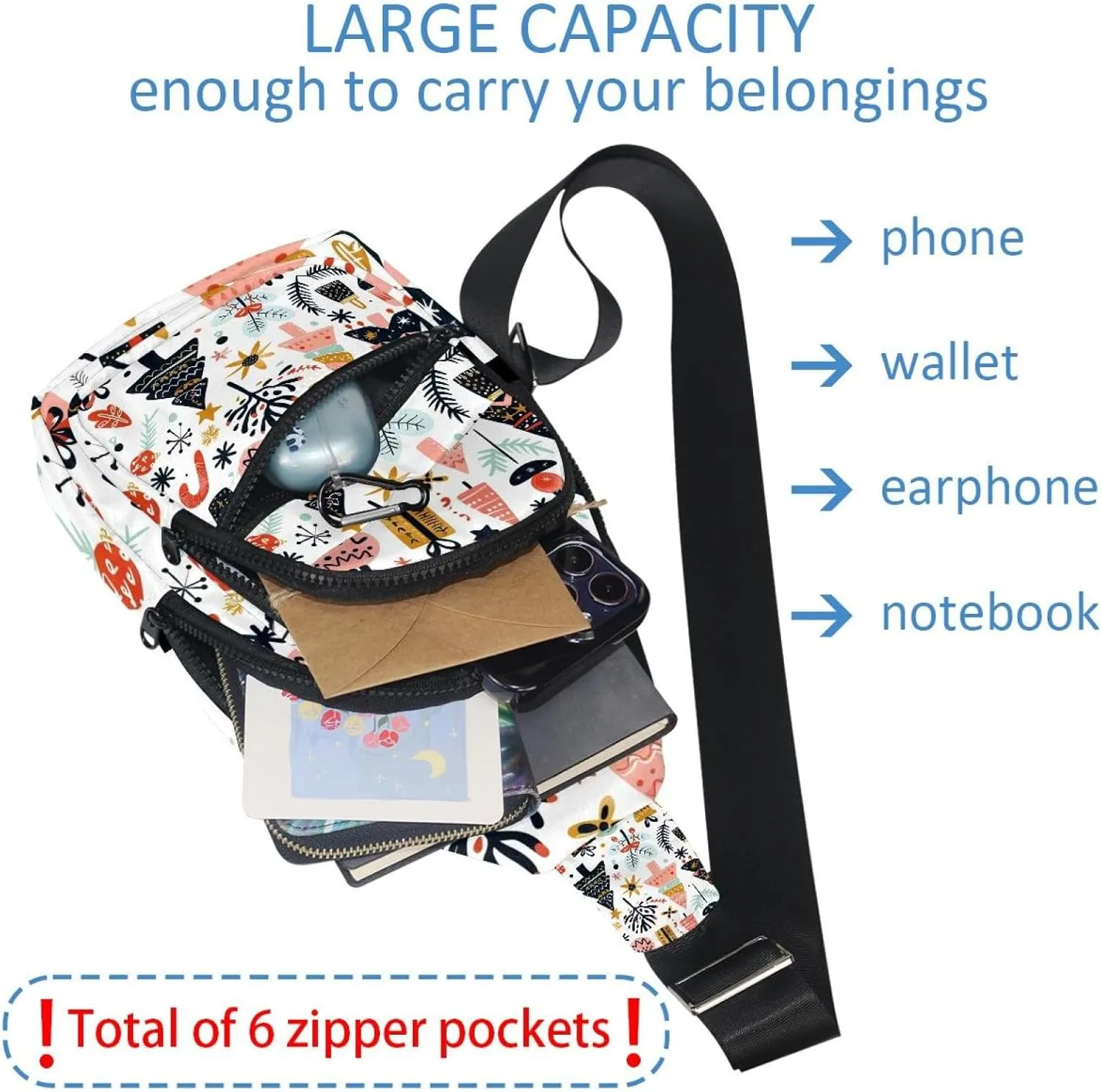 Christmas tree gifts garlands stars twigs and leaves 9 Sling Backpack, Adjustable Crossbody Shoulder Bag Travel Hiking Daypack
