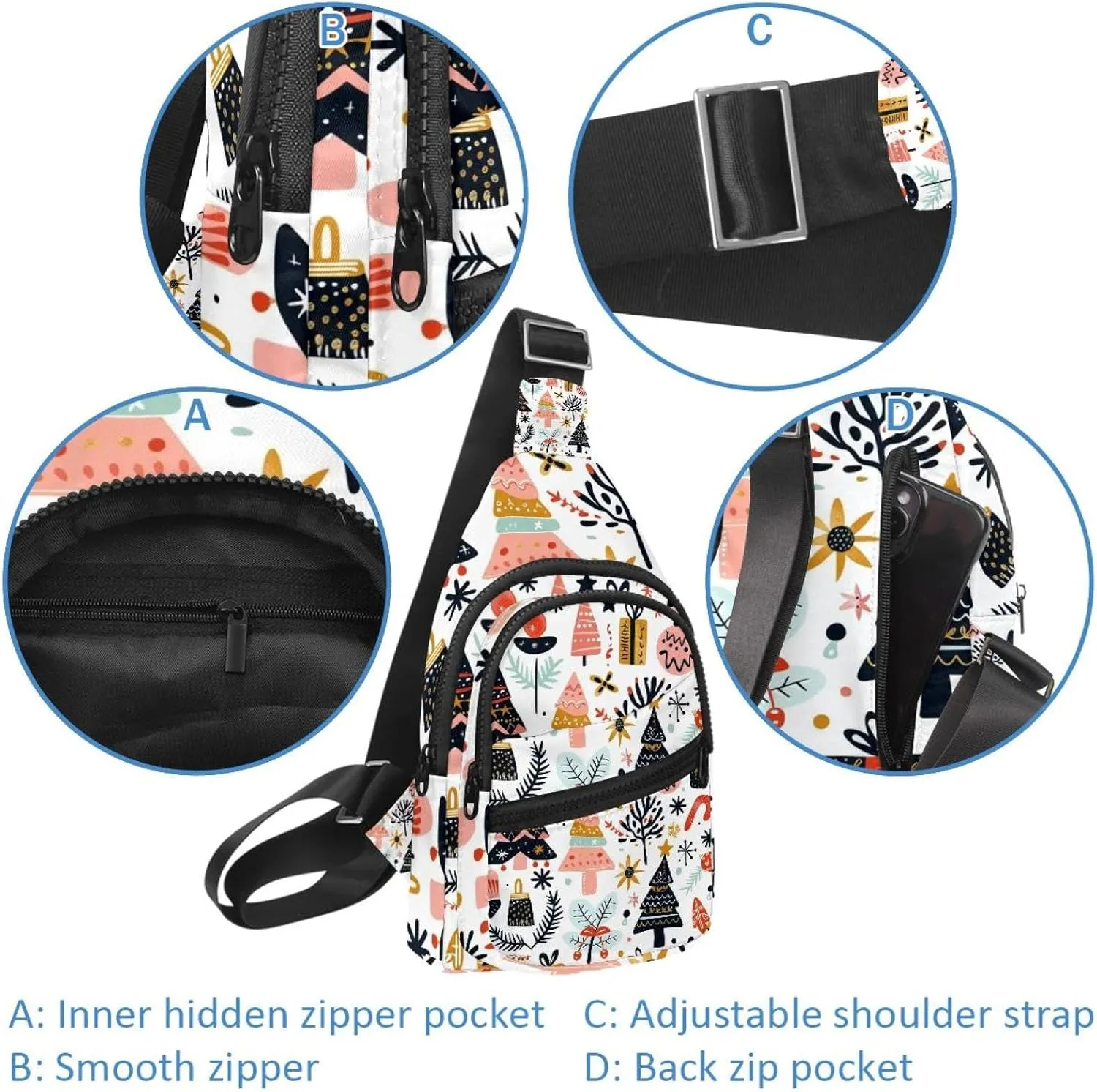 Christmas tree gifts garlands stars twigs and leaves 9 Sling Backpack, Adjustable Crossbody Shoulder Bag Travel Hiking Daypack