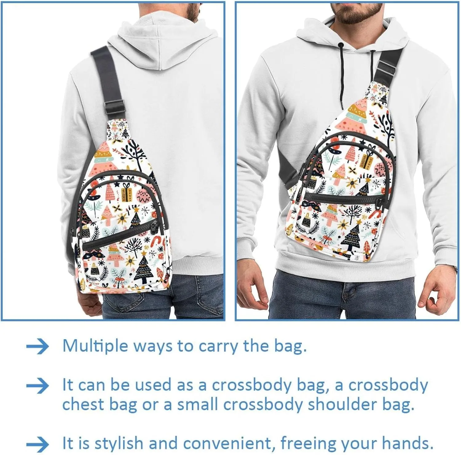 Christmas tree gifts garlands stars twigs and leaves 9 Sling Backpack, Adjustable Crossbody Shoulder Bag Travel Hiking Daypack