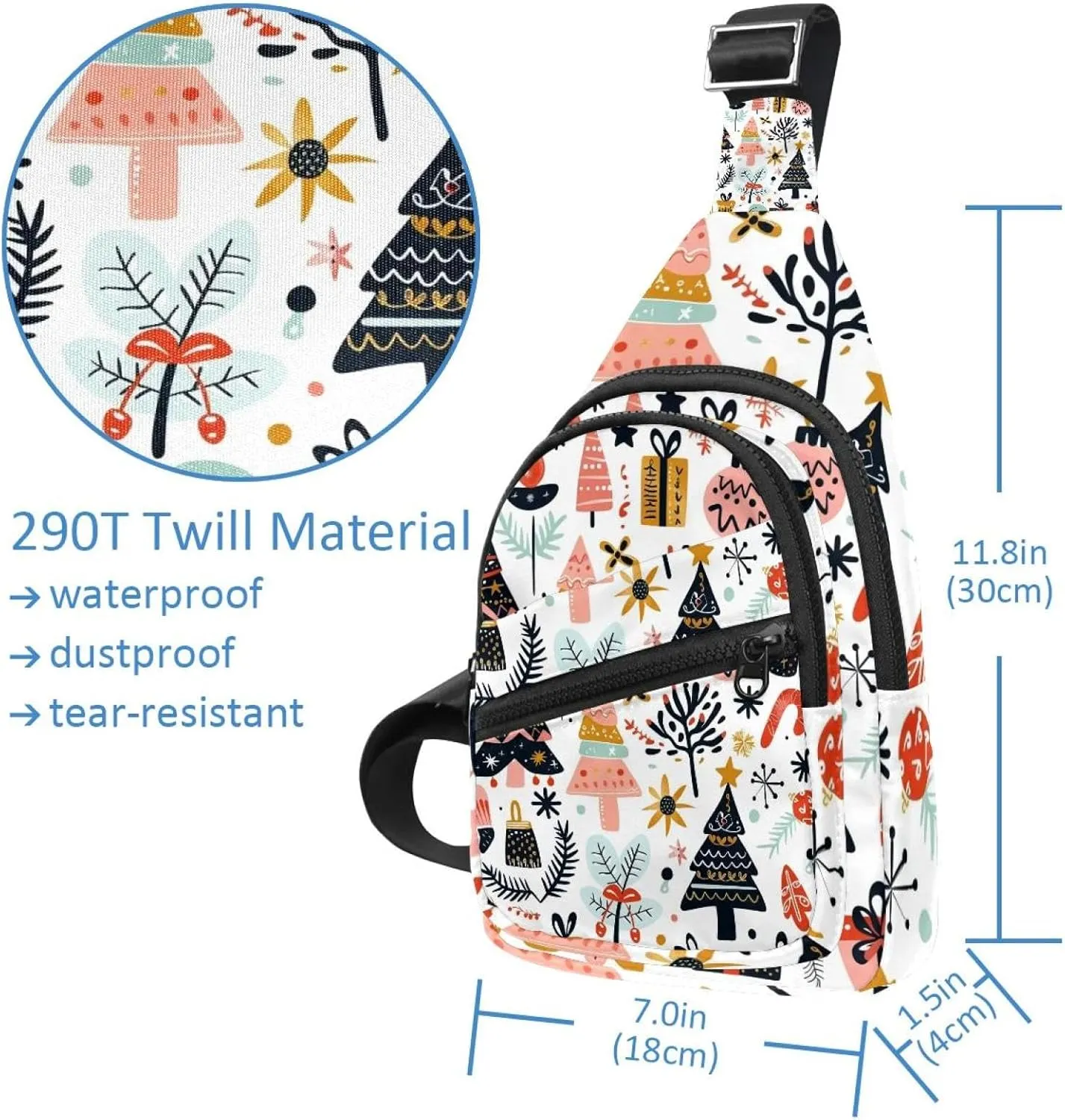 Christmas tree gifts garlands stars twigs and leaves 9 Sling Backpack, Adjustable Crossbody Shoulder Bag Travel Hiking Daypack