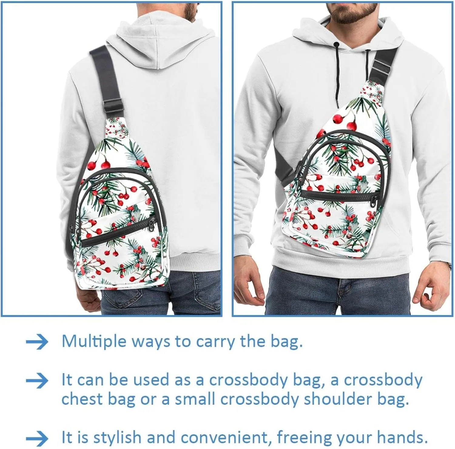 Christmas tree twigs and red holly berries 13 Sling Bag, Crossbody Sling Backpack Travel Hiking Chest Bag Daypack for Purses Shoulder Bag Women Men's