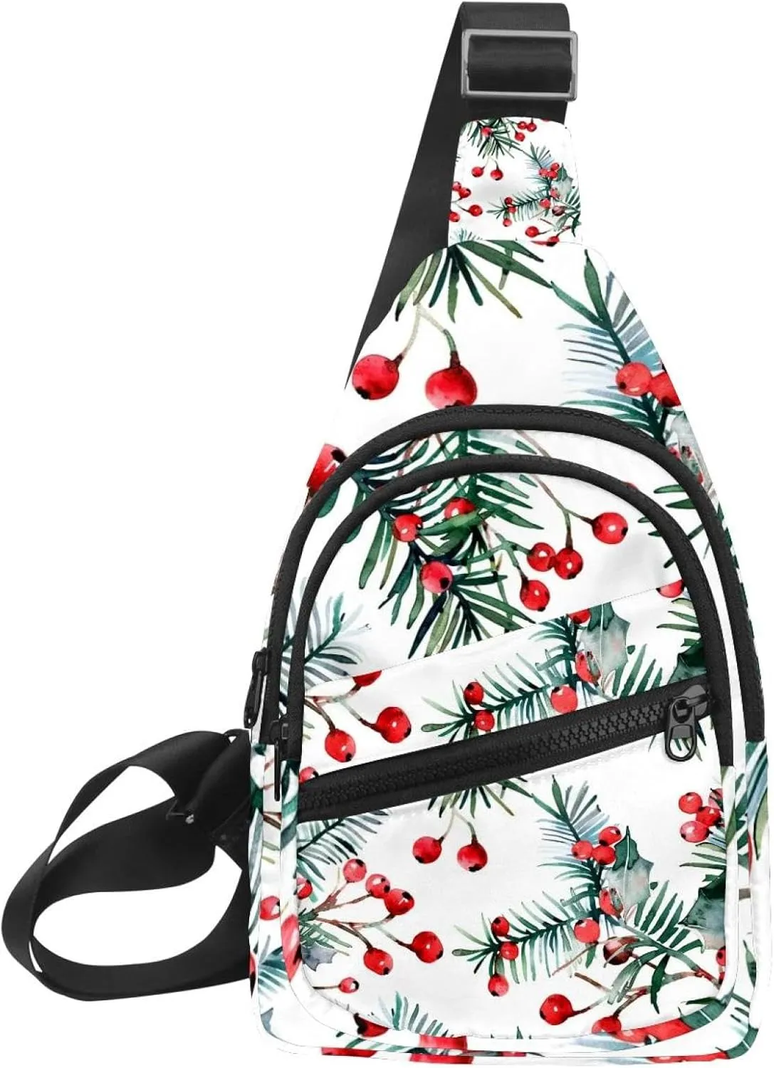 Christmas tree twigs and red holly berries 13 Sling Bag, Crossbody Sling Backpack Travel Hiking Chest Bag Daypack for Purses Shoulder Bag Women Men's
