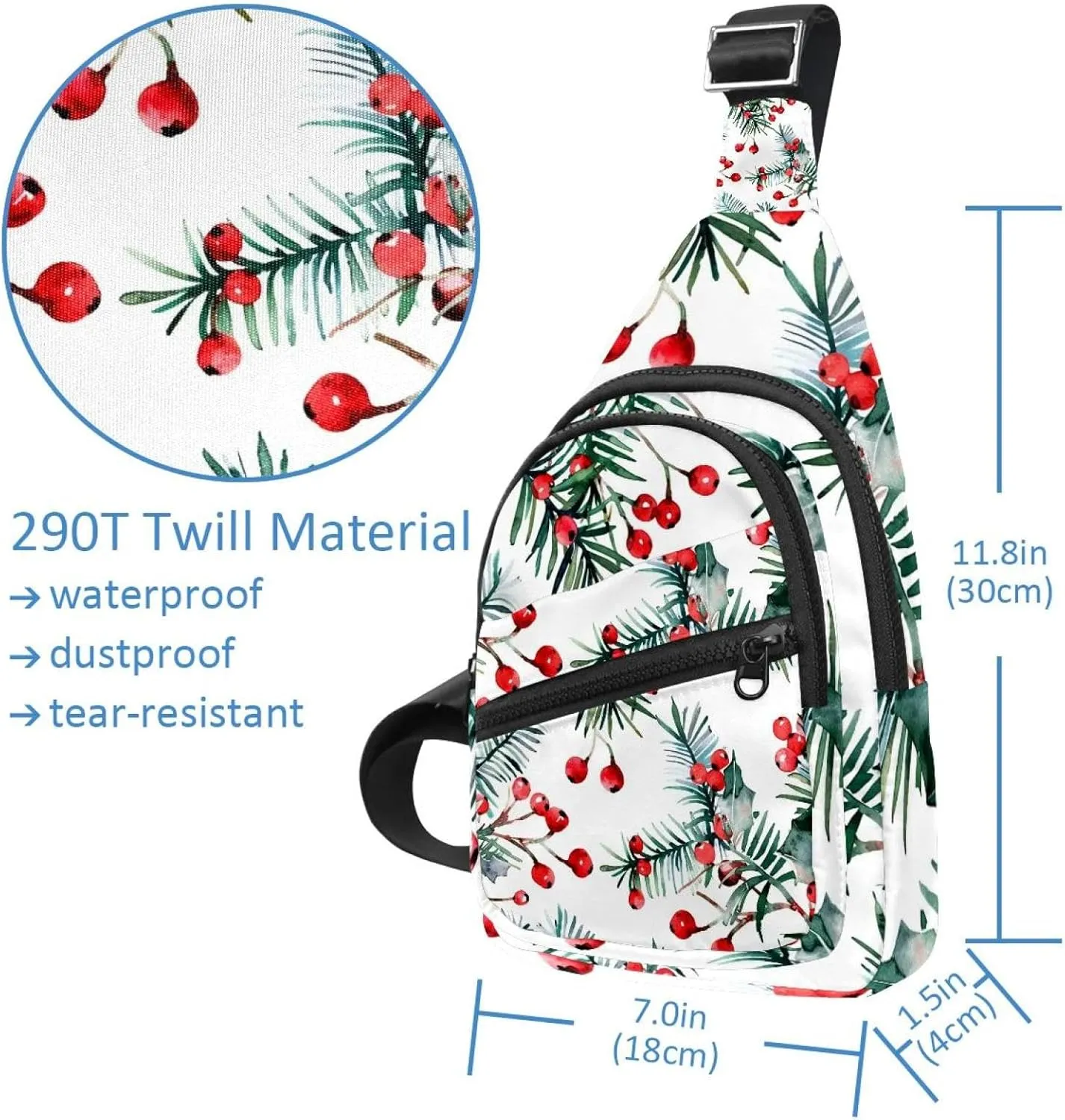 Christmas tree twigs and red holly berries 13 Sling Bag, Crossbody Sling Backpack Travel Hiking Chest Bag Daypack for Purses Shoulder Bag Women Men's