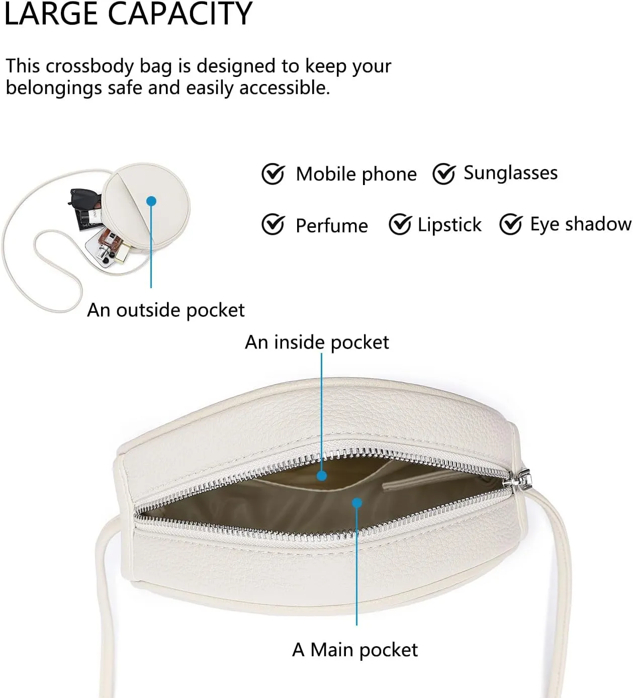Circle Crossbody Bag for Women NYLON Circle Purse with Zipper Adjustable Knot Shoulder Straps