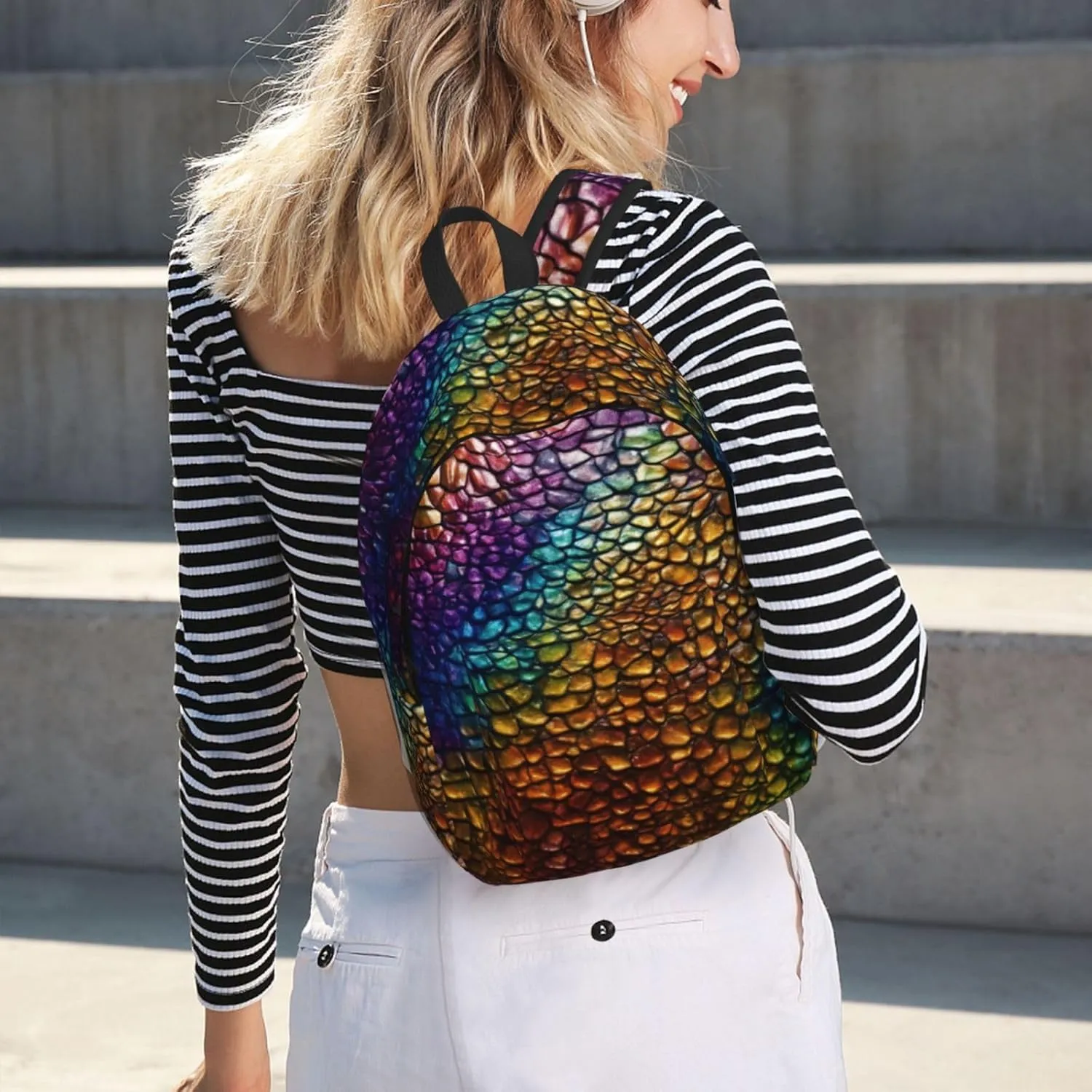 Classic Snake Skin Print Vintage Canvas Backpack,Travel Bag,Stylish And Lightweight With Multiple Pockets