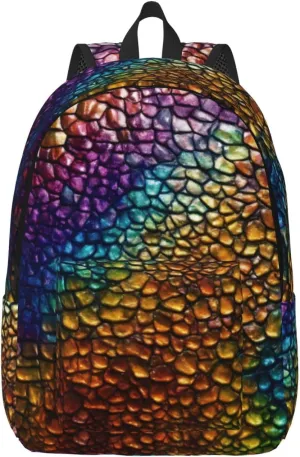 Classic Snake Skin Print Vintage Canvas Backpack,Travel Bag,Stylish And Lightweight With Multiple Pockets
