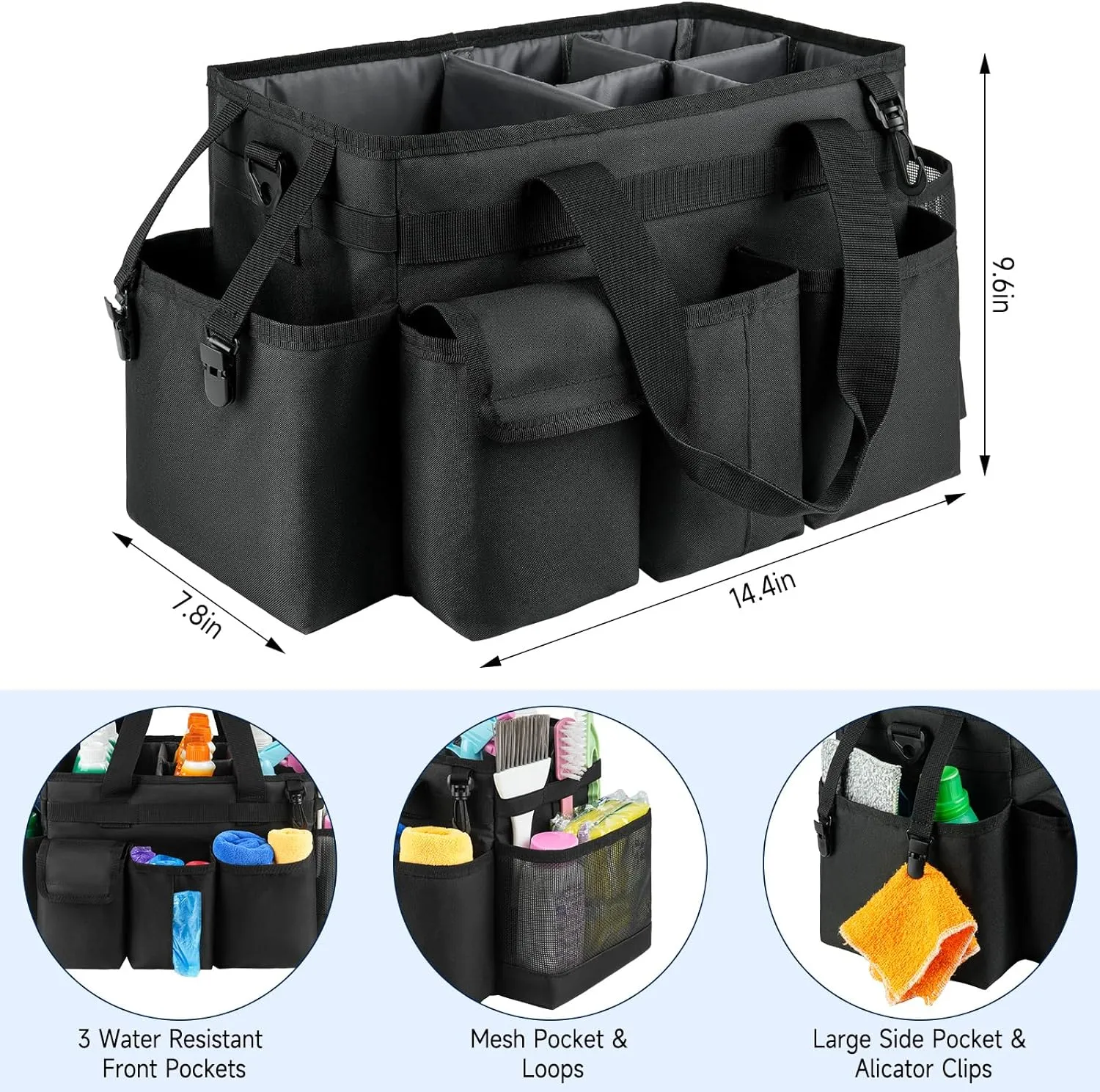Cleaning Caddy,Cleaning Bag for Housekeepers,Cleaning Supplies Organizer with Handle,Black