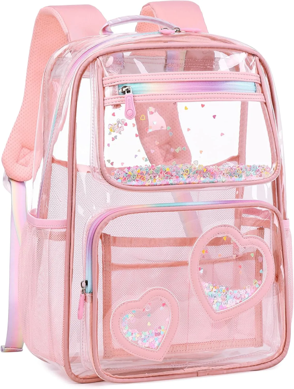 Clear Backpack for Girls Women Transparent Kids Elementary College School Bag Travel Laptop Backpacks Large Bookbags (Pink)