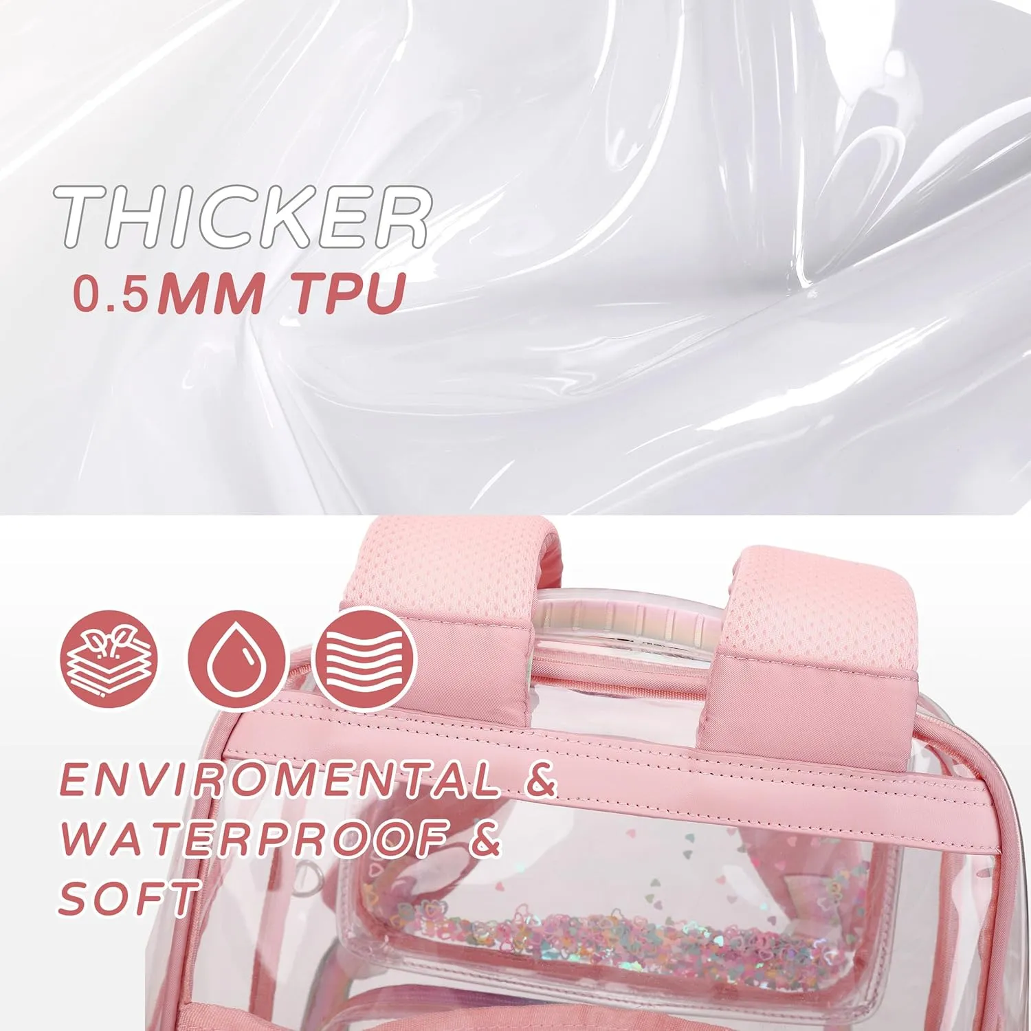Clear Backpack for Girls Women Transparent Kids Elementary College School Bag Travel Laptop Backpacks Large Bookbags (Pink)