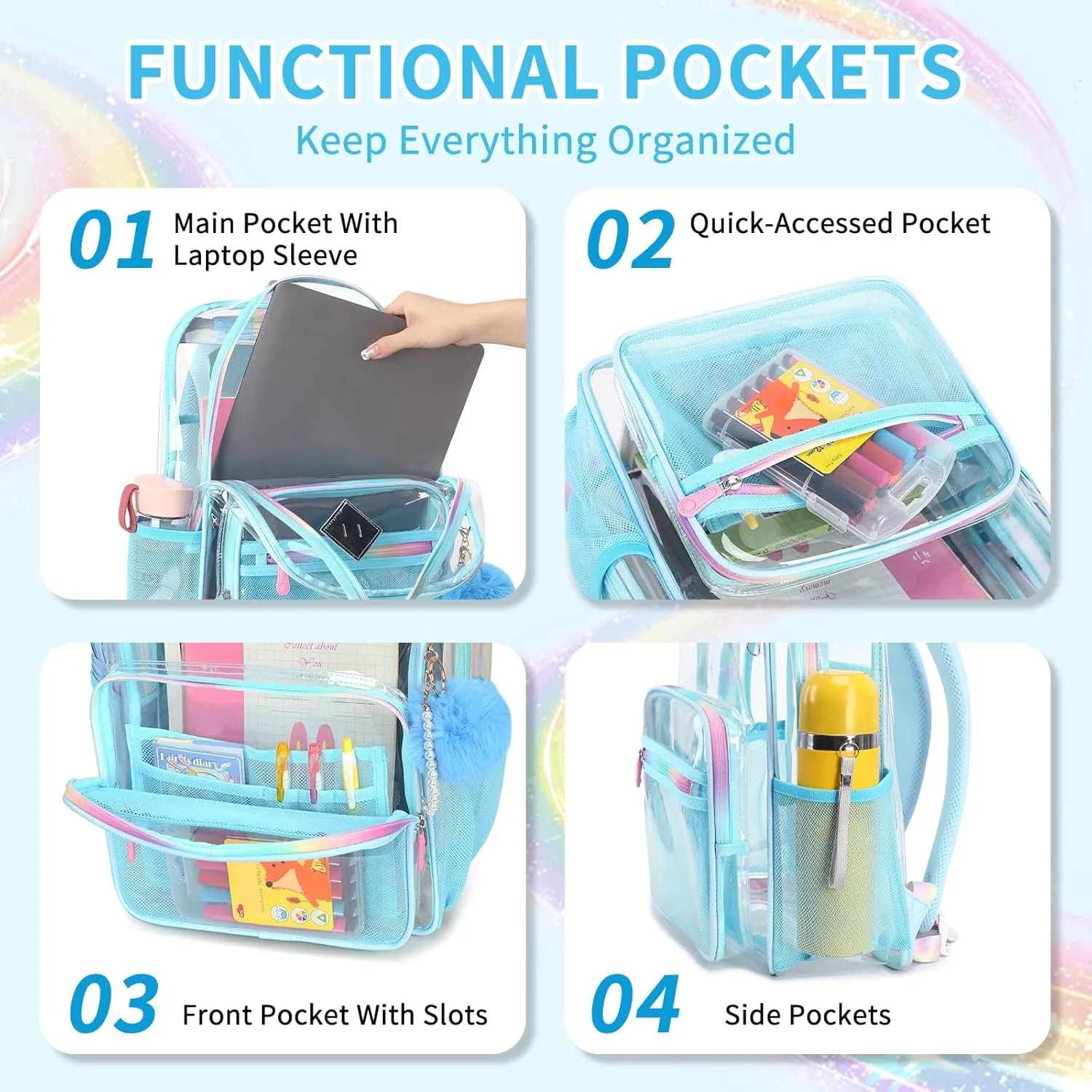 Clear Backpack for School Heavy Duty Transparent Bookbag for Girls Clear Bags See Through Backpack Sport Events Concert Stadium Approved-Blue