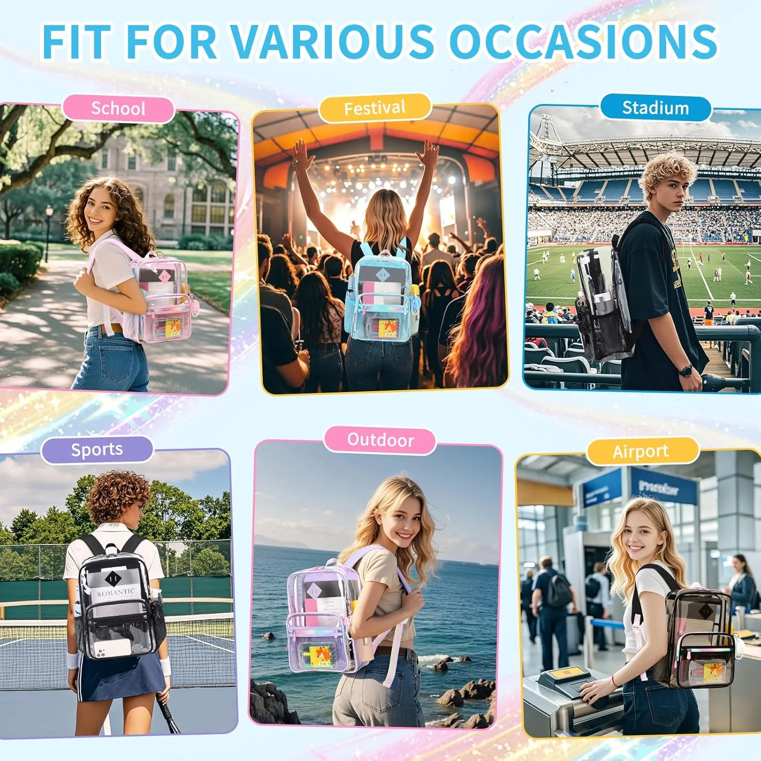 Clear Backpack for School Heavy Duty Transparent Bookbag for Girls Clear Bags See Through Backpack Sport Events Concert Stadium Approved-Blue