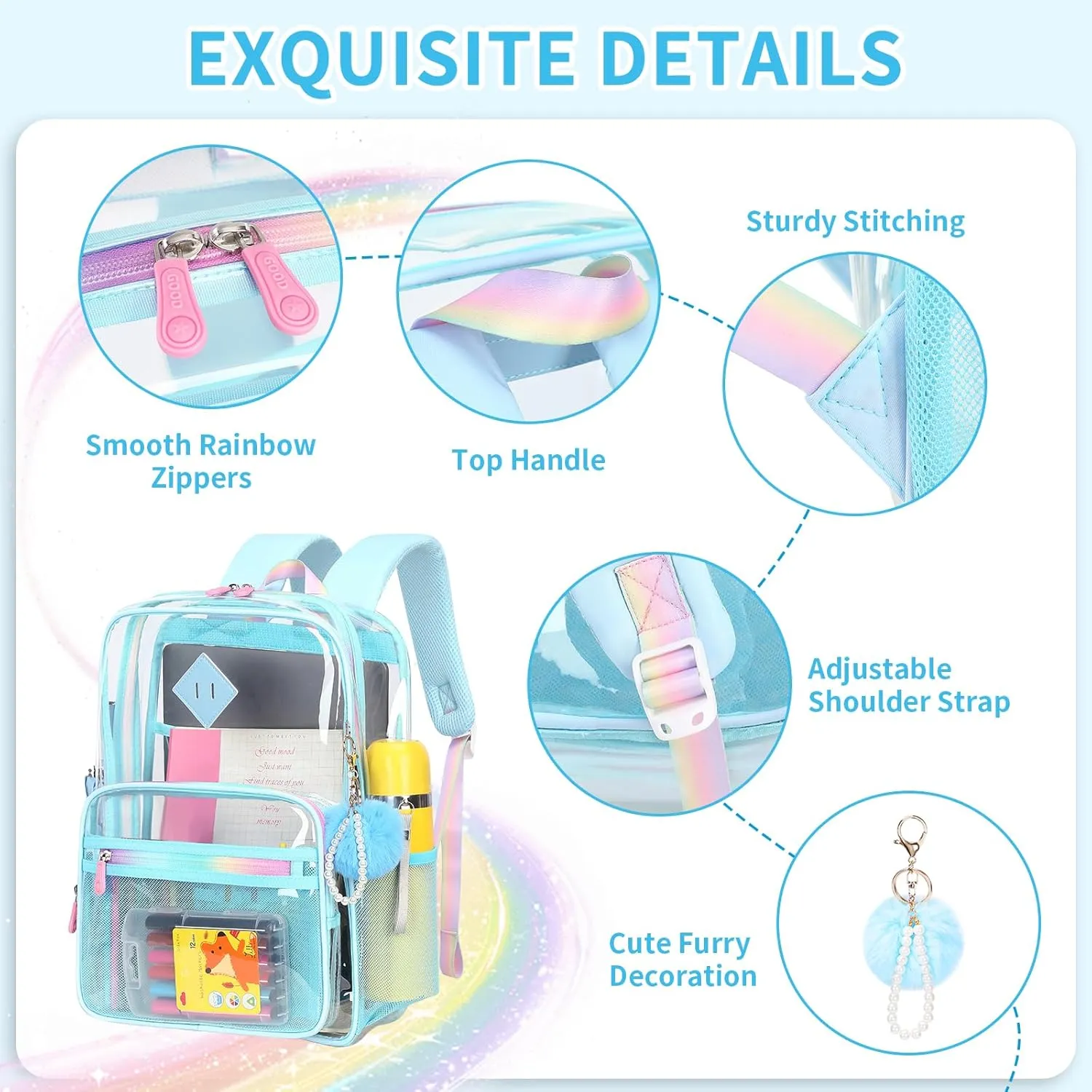 Clear Backpack for School Heavy Duty Transparent Bookbag for Girls Clear Bags See Through Backpack Sport Events Concert Stadium Approved-Blue