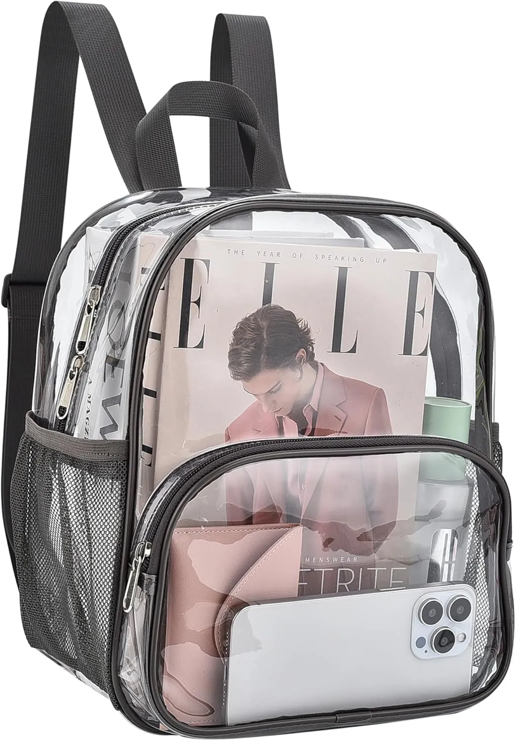 Clear Backpack for Stadium Events 12x12x6 with Front Pocket for Concert Sport Fashion Women Backpack Events Work Travel(Charcoal Gray)