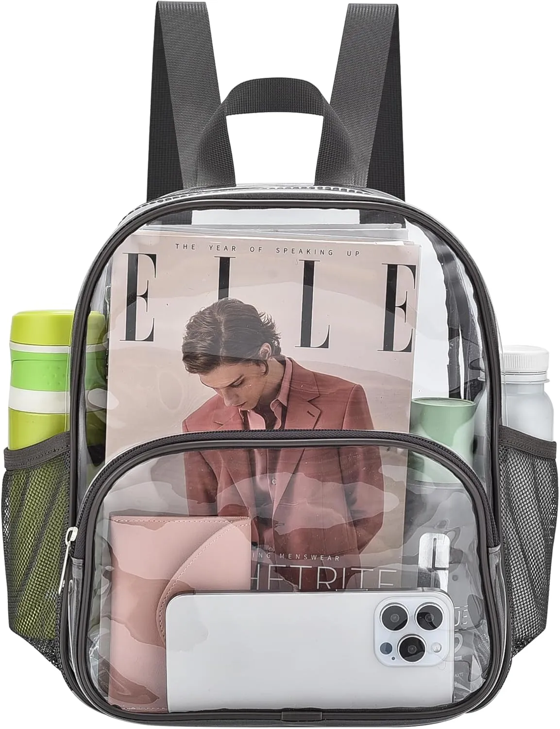 Clear Backpack for Stadium Events 12x12x6 with Front Pocket for Concert Sport Fashion Women Backpack Events Work Travel(Charcoal Gray)