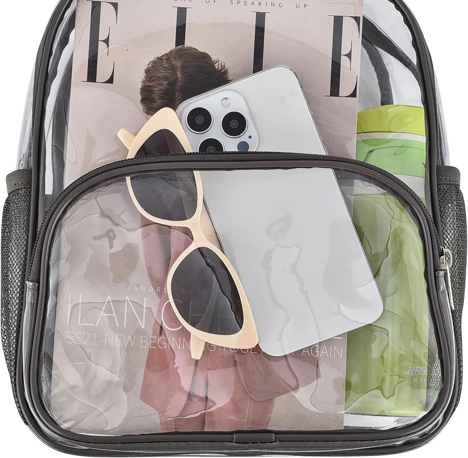 Clear Backpack for Stadium Events 12x12x6 with Front Pocket for Concert Sport Fashion Women Backpack Events Work Travel(Charcoal Gray)
