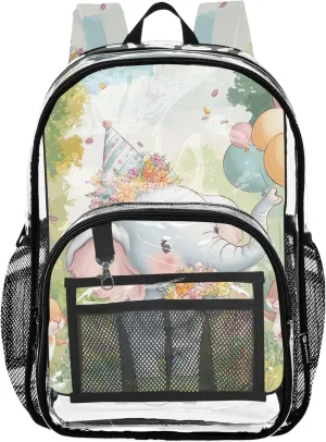 Clear Backpack for Women Cute Elephant Party Balloon Girls Backpack for Kids Approved Shoulder Bag