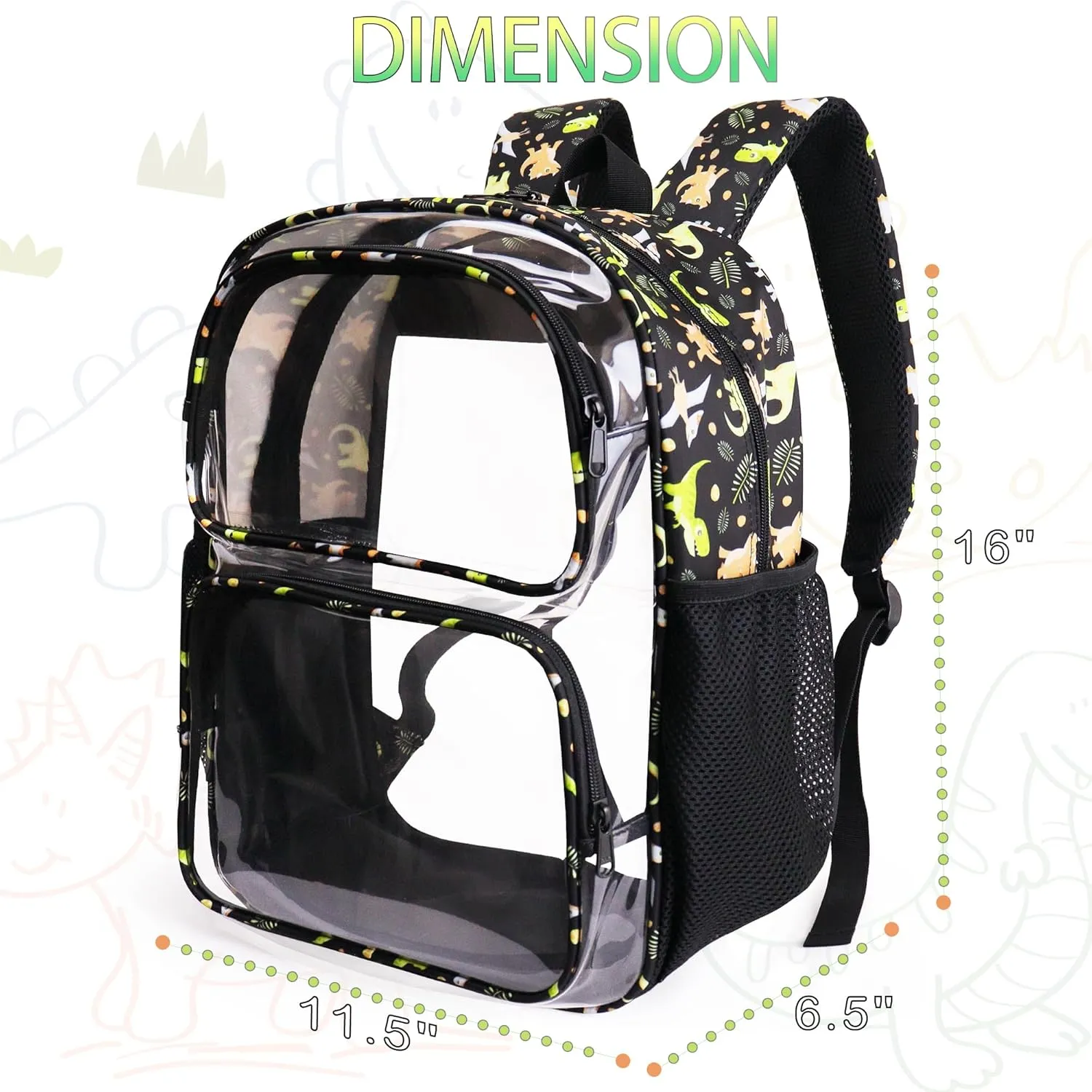 Clear Backpack,16'' Clear Backpack for Boys Heavy Duty School Backpacks See Through Bookbag for Kids 4 to 8,Blue Dinosaur,