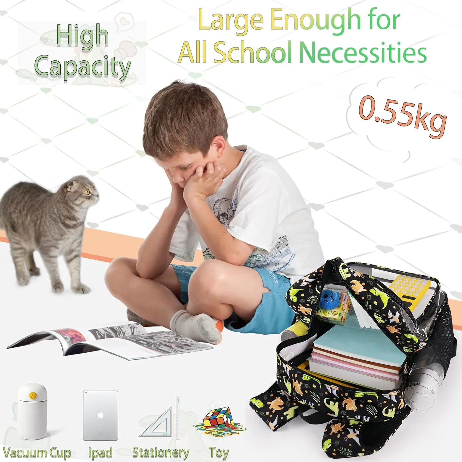 Clear Backpack,16'' Clear Backpack for Boys Heavy Duty School Backpacks See Through Bookbag for Kids 4 to 8,Blue Dinosaur,