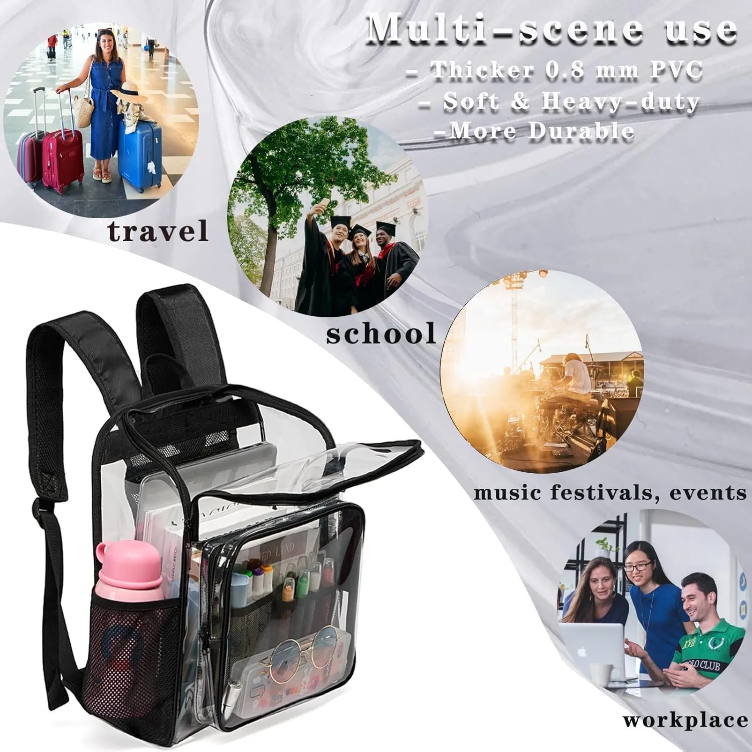Clear Backpacks for School Large Clear Bookbag with Multi-Pockets PVC Transparent Backpack for College,Work,Yellow
