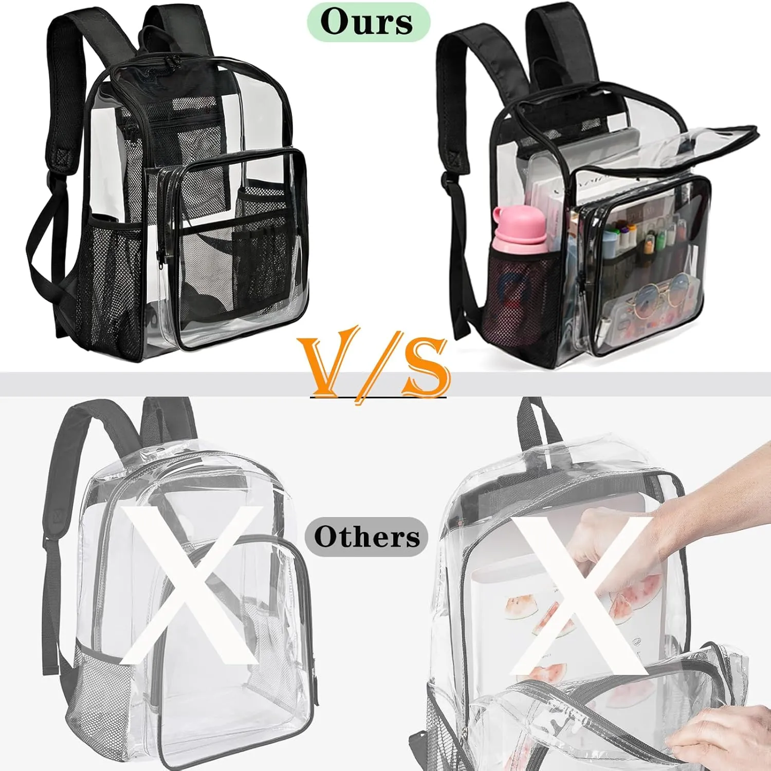 Clear Backpacks for School Large Clear Bookbag with Multi-Pockets PVC Transparent Backpack for College,Work,Yellow