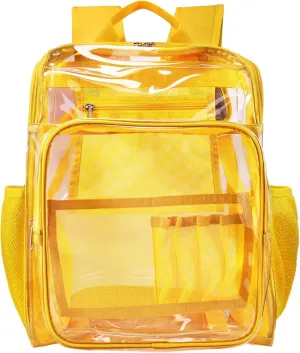 Clear Backpacks for School Large Clear Bookbag with Multi-Pockets PVC Transparent Backpack for College,Work,Yellow