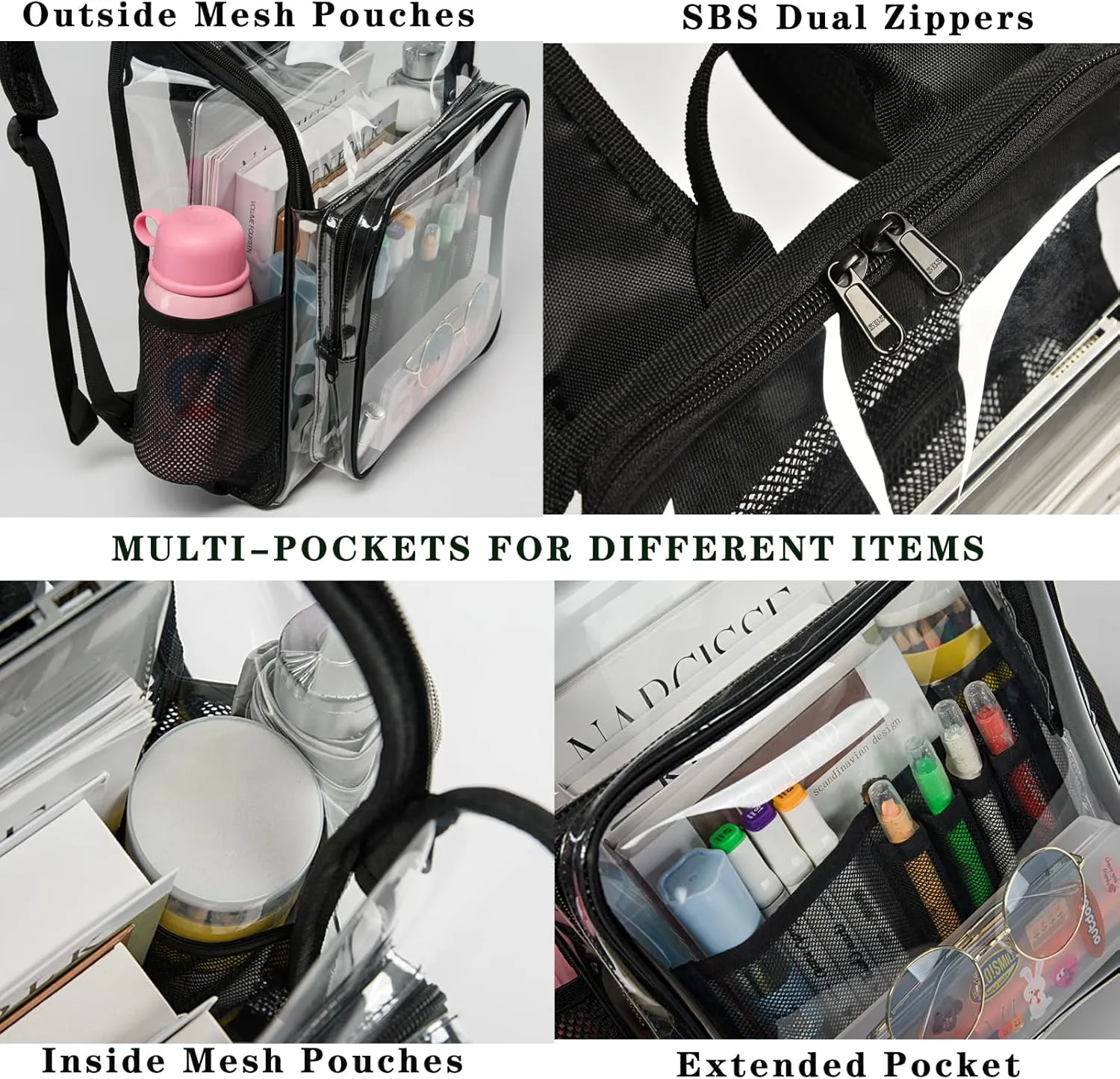 Clear Backpacks for School Large Clear Bookbag with Multi-Pockets PVC Transparent Backpack for College,Work,Yellow