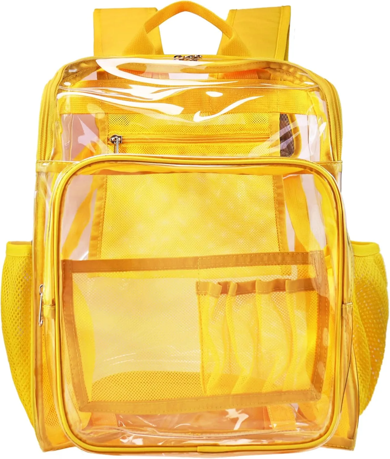 Clear Backpacks for School Large Clear Bookbag with Multi-Pockets PVC Transparent Backpack for College,Work,Yellow
