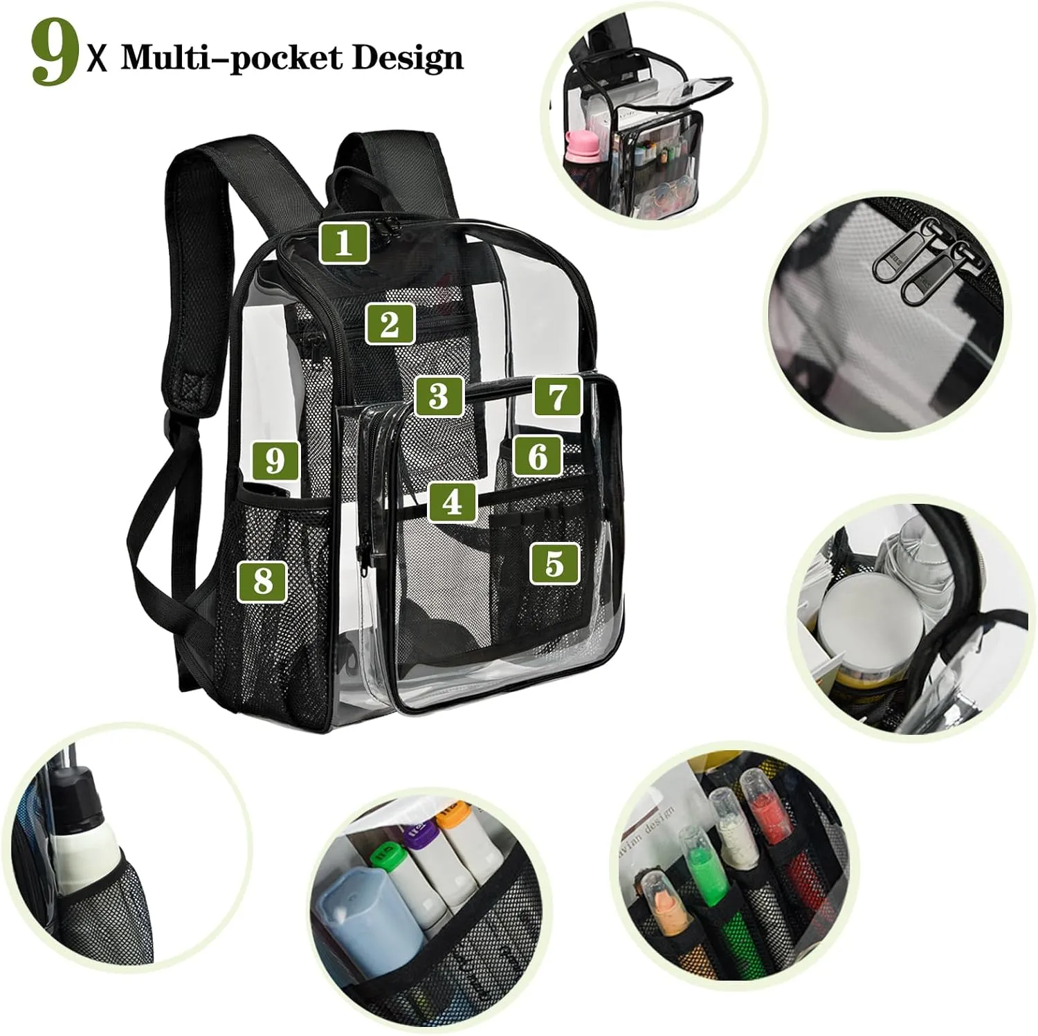 Clear Backpacks for School Large Clear Bookbag with Multi-Pockets PVC Transparent Backpack for College,Work,Yellow