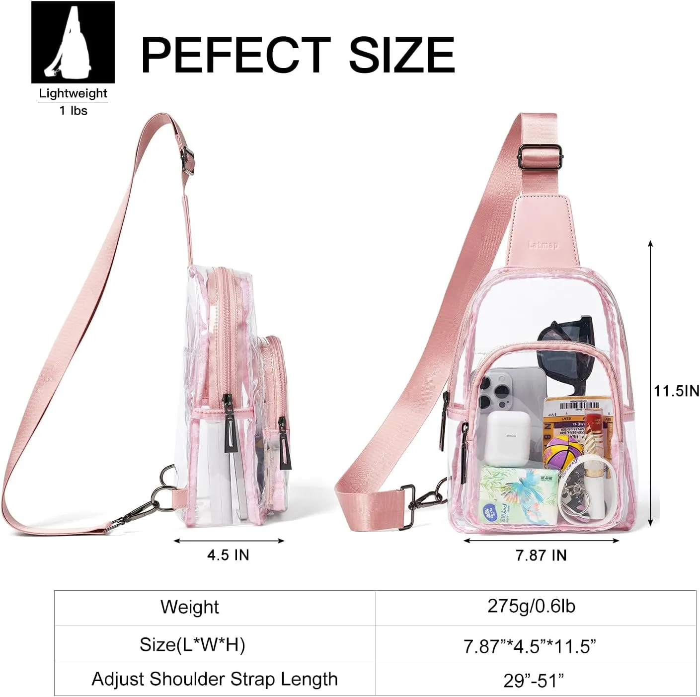 Clear Bag for Stadium Events, Clear Purse for Women Stadium Crossbody Bag, Transparent Bag for Concerts Sports