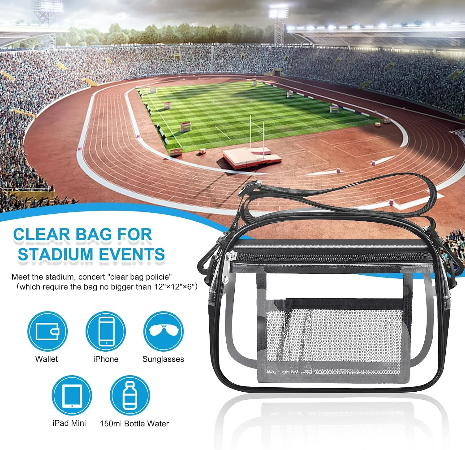 Clear Bag for Stadium Events Mini Small Clear Purse Clear Bag for Stadium Events Concert Sport Work