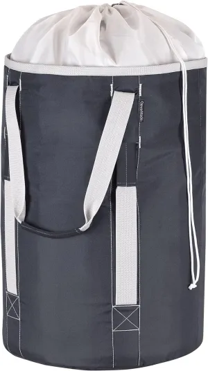 CleverMade Laundry Backpack Duffel Bag Tote with Shoulder Straps - Extra Large Capacity Clothes Hamper with Drawstring Top Closure Lid, Charcoal/Cream (Pack of 4)