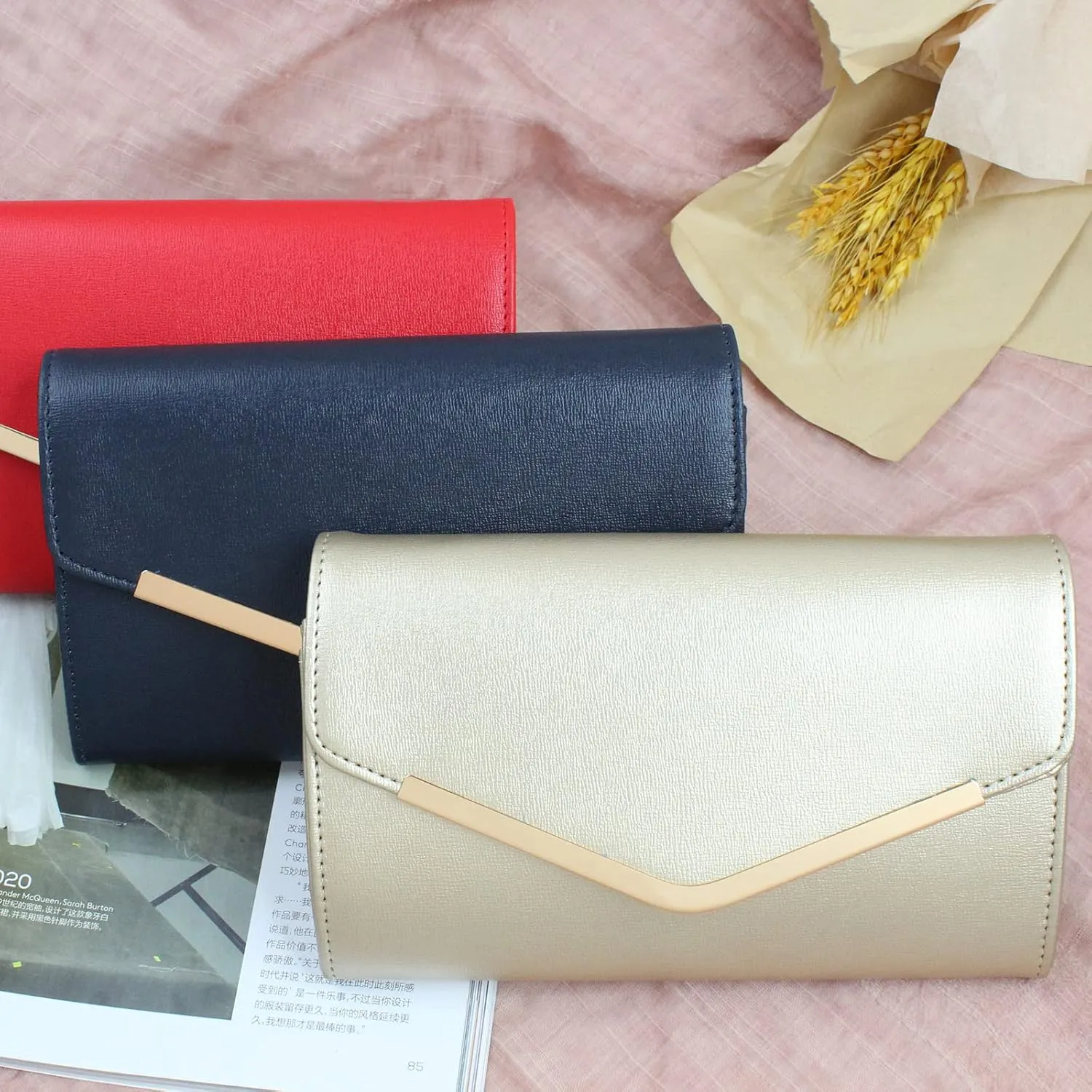 Clutch Purse Evening Bag for Women，Envelope Handbag With Detachable Chain