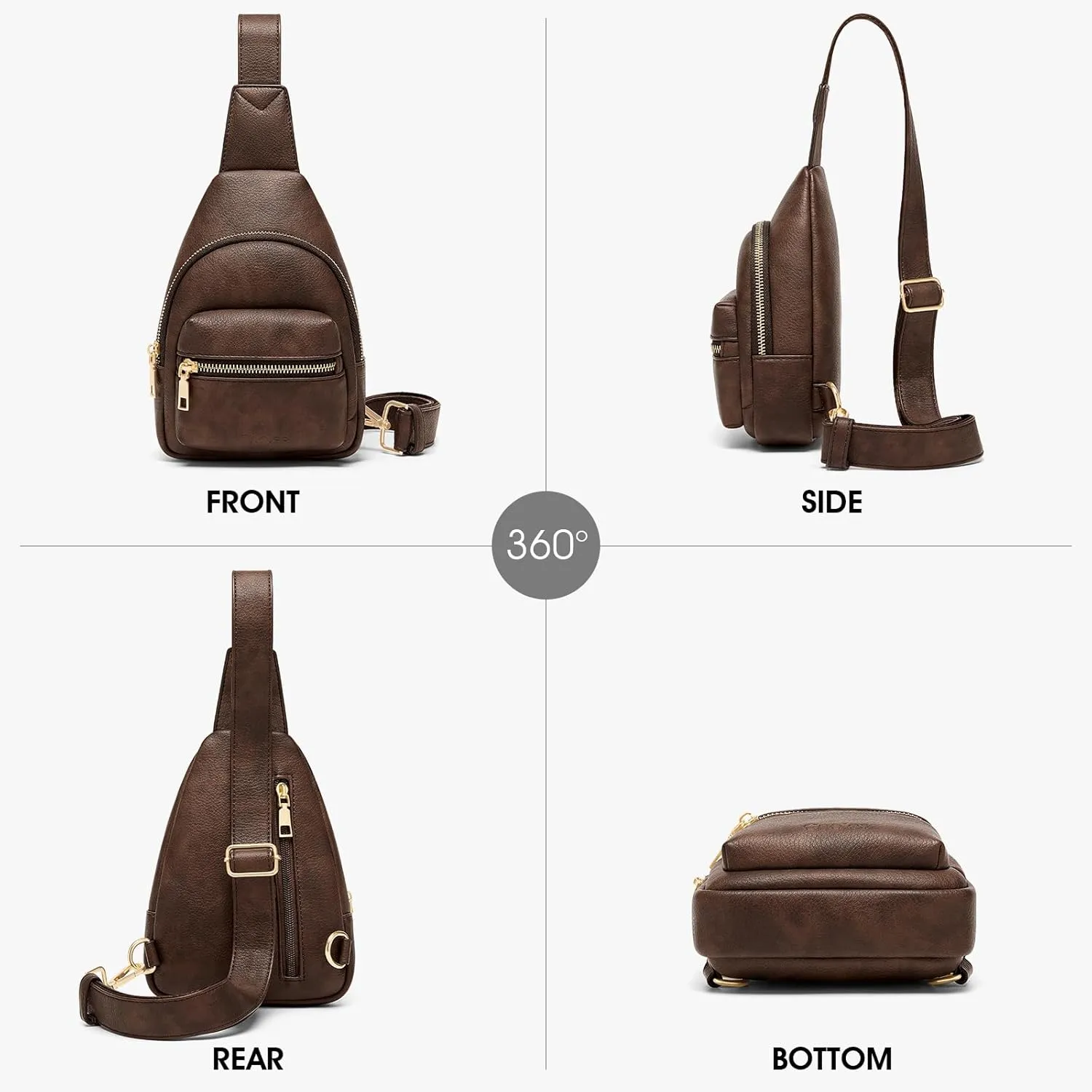 Cnoles Small Sling Bag for Women Vegan Leather Crossbody Fashion Fanny Pack Purse Chest Bag for Women with Adjustable Strap Brown