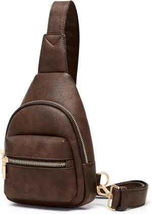 Cnoles Small Sling Bag for Women Vegan Leather Crossbody Fashion Fanny Pack Purse Chest Bag for Women with Adjustable Strap Brown
