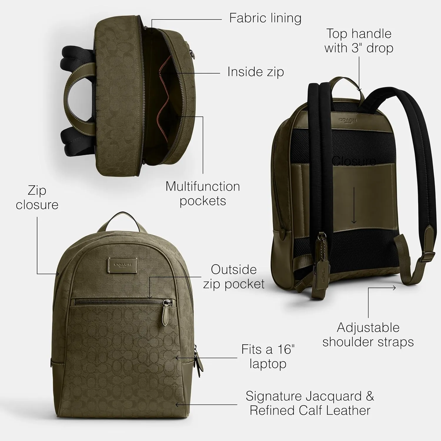 Coach Men's Theo Backpack in Signature Jacquard, Olive Drab, One Size