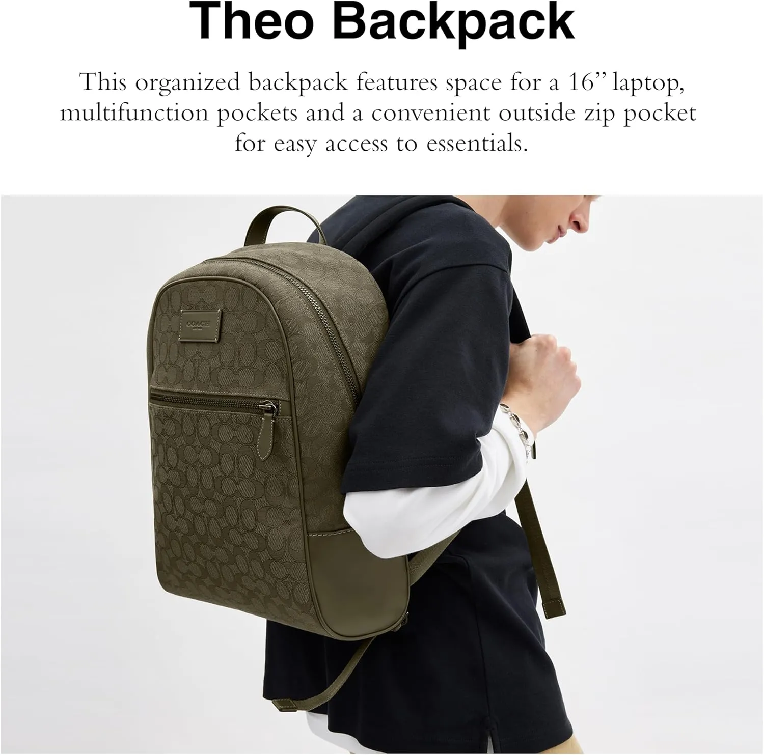 Coach Men's Theo Backpack in Signature Jacquard, Olive Drab, One Size