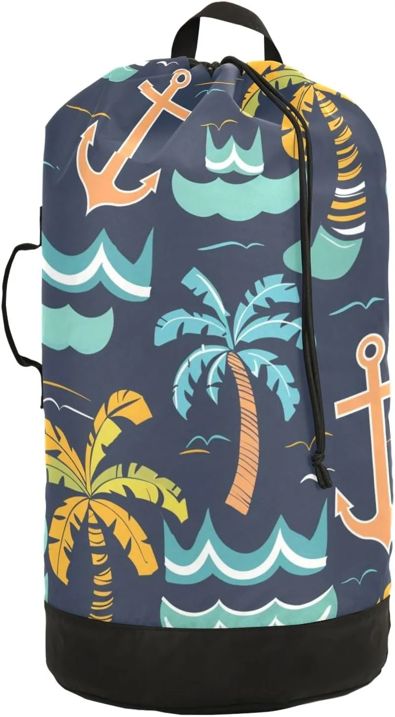 Coconut Palm Spear Laundry Backpack Bag with Drawstring Closure Waterproof Laundry Bag Laundry Hamper Clothes Storage for Travel Laundromat Apartment