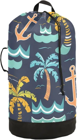 Coconut Palm Spear Laundry Backpack Bag with Drawstring Closure Waterproof Laundry Bag Laundry Hamper Clothes Storage for Travel Laundromat Apartment