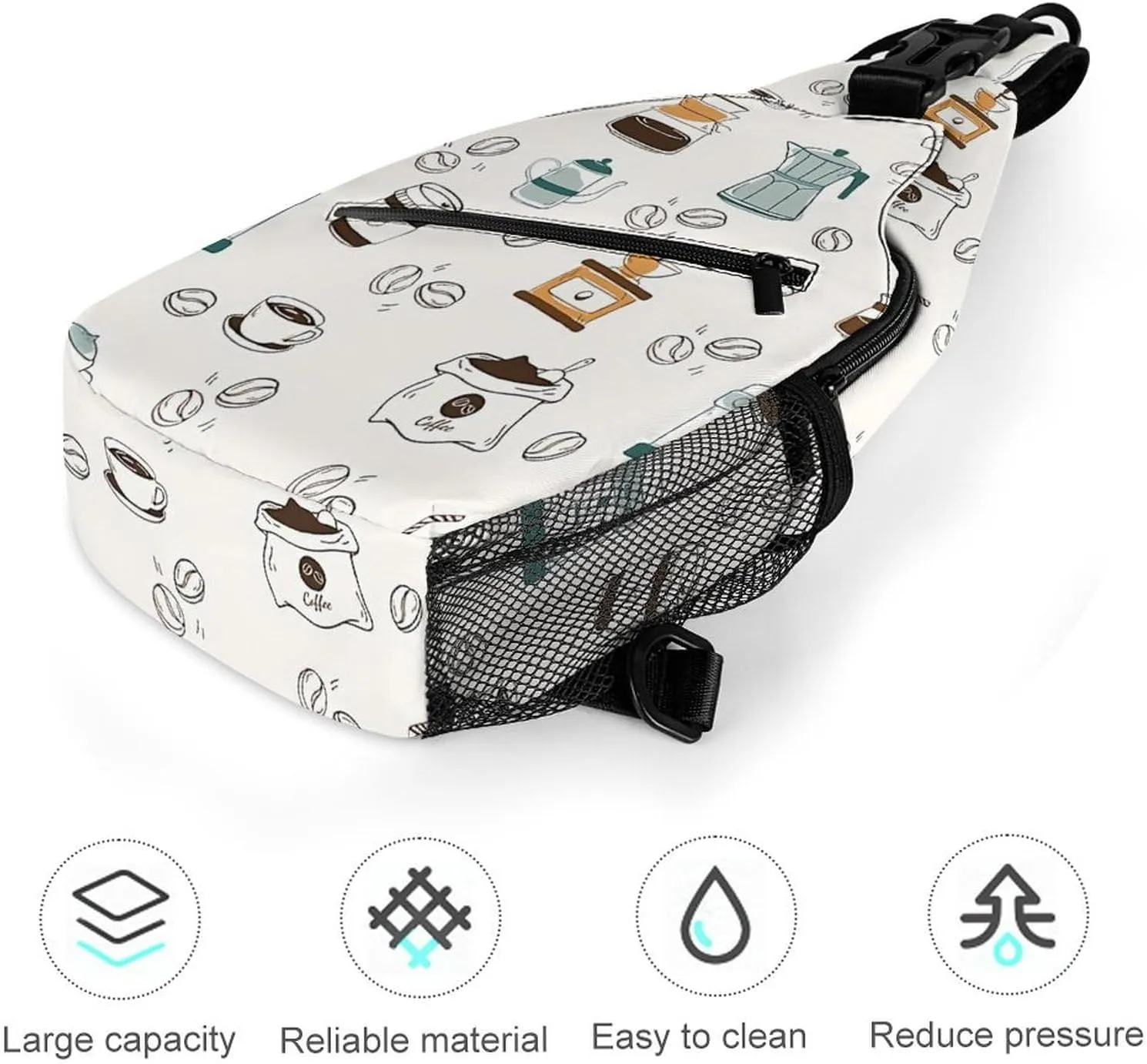 Coffee Pattern A Spacious And Large Capacity Portable Adjustable Chest Bag