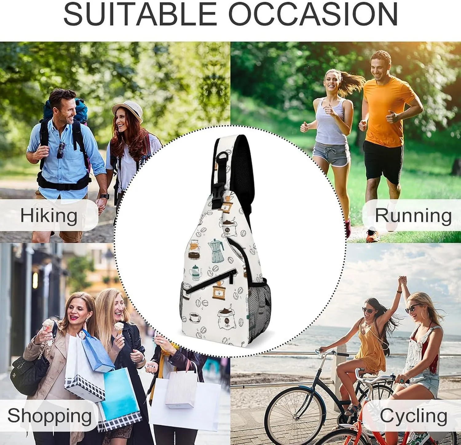 Coffee Pattern A Spacious And Large Capacity Portable Adjustable Chest Bag