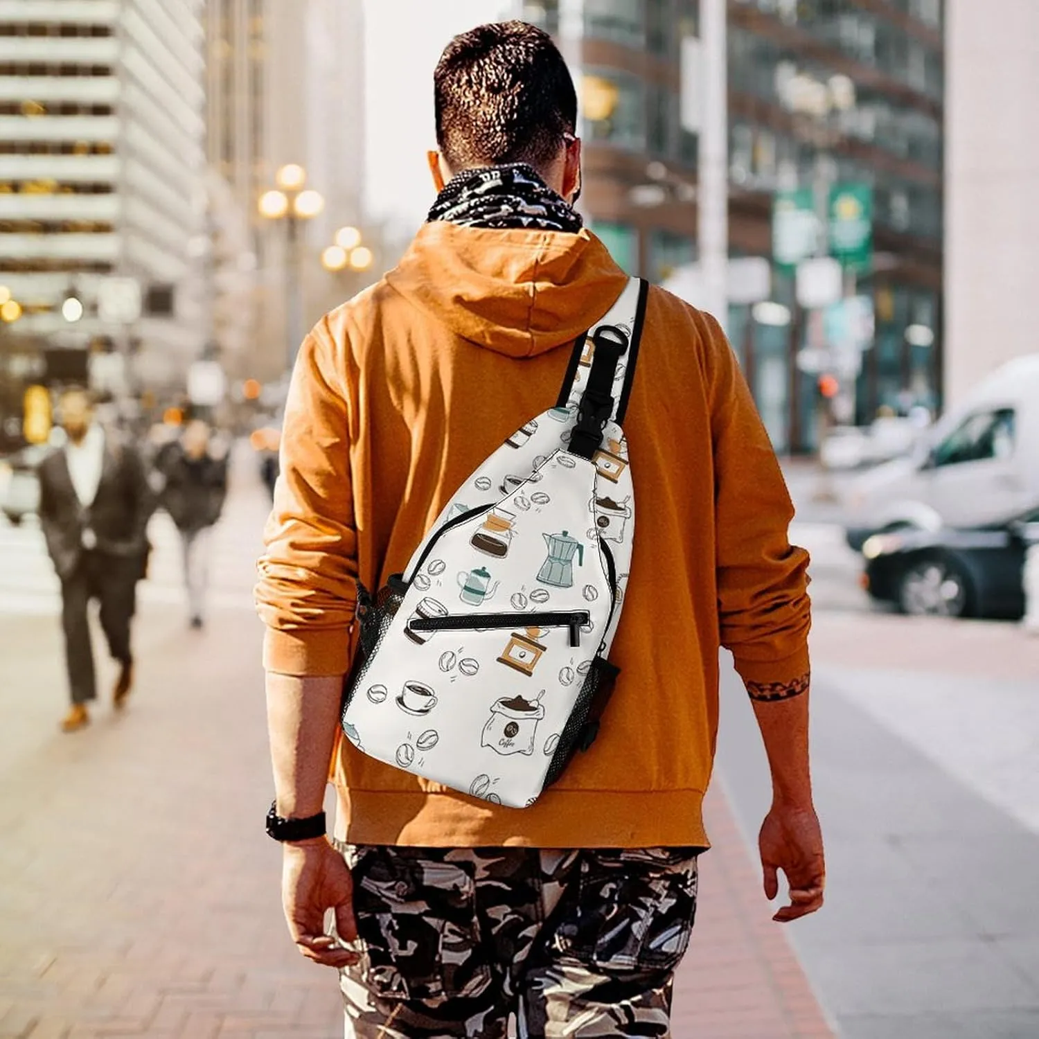 Coffee Pattern A Spacious And Large Capacity Portable Adjustable Chest Bag