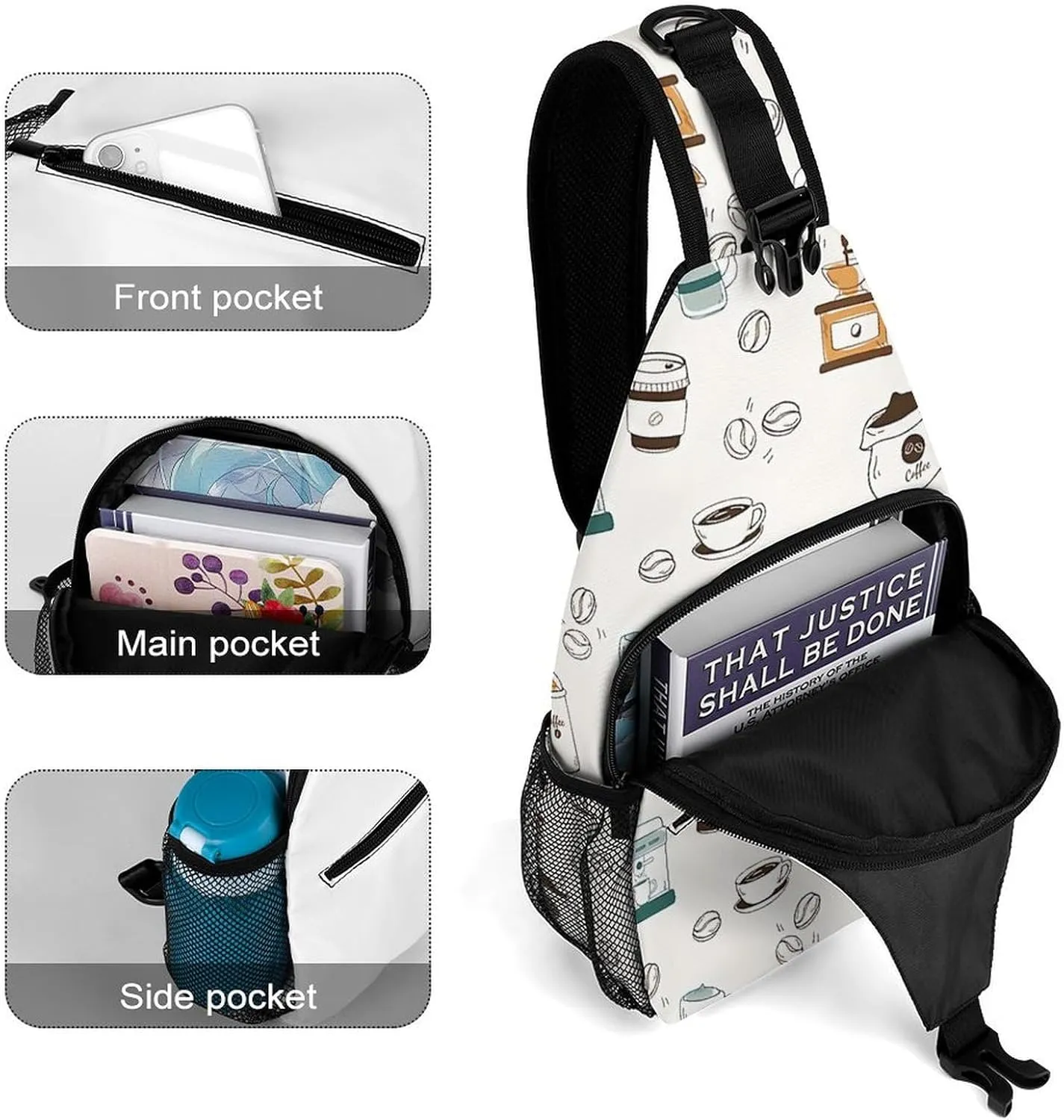 Coffee Pattern A Spacious And Large Capacity Portable Adjustable Chest Bag