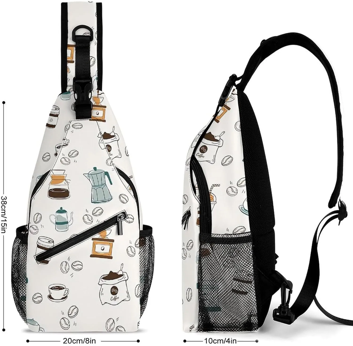 Coffee Pattern A Spacious And Large Capacity Portable Adjustable Chest Bag