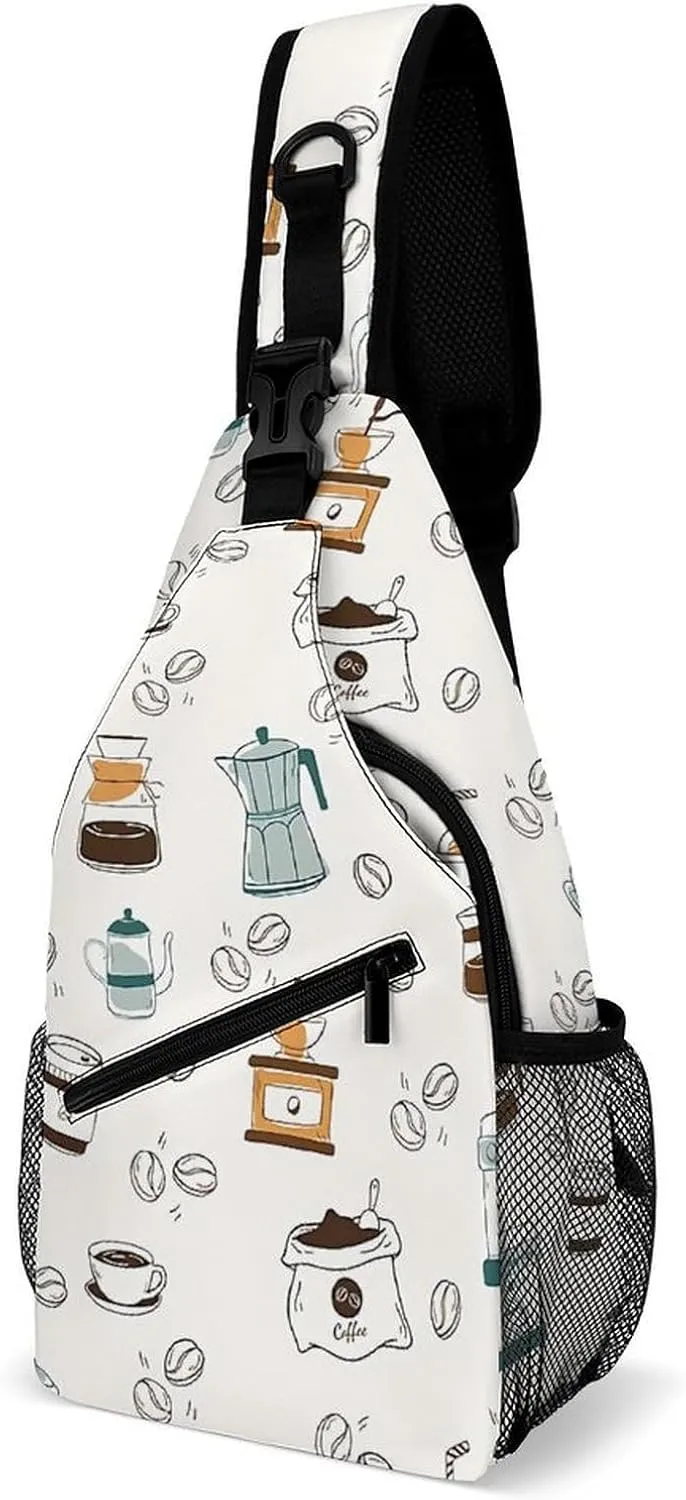 Coffee Pattern A Spacious And Large Capacity Portable Adjustable Chest Bag