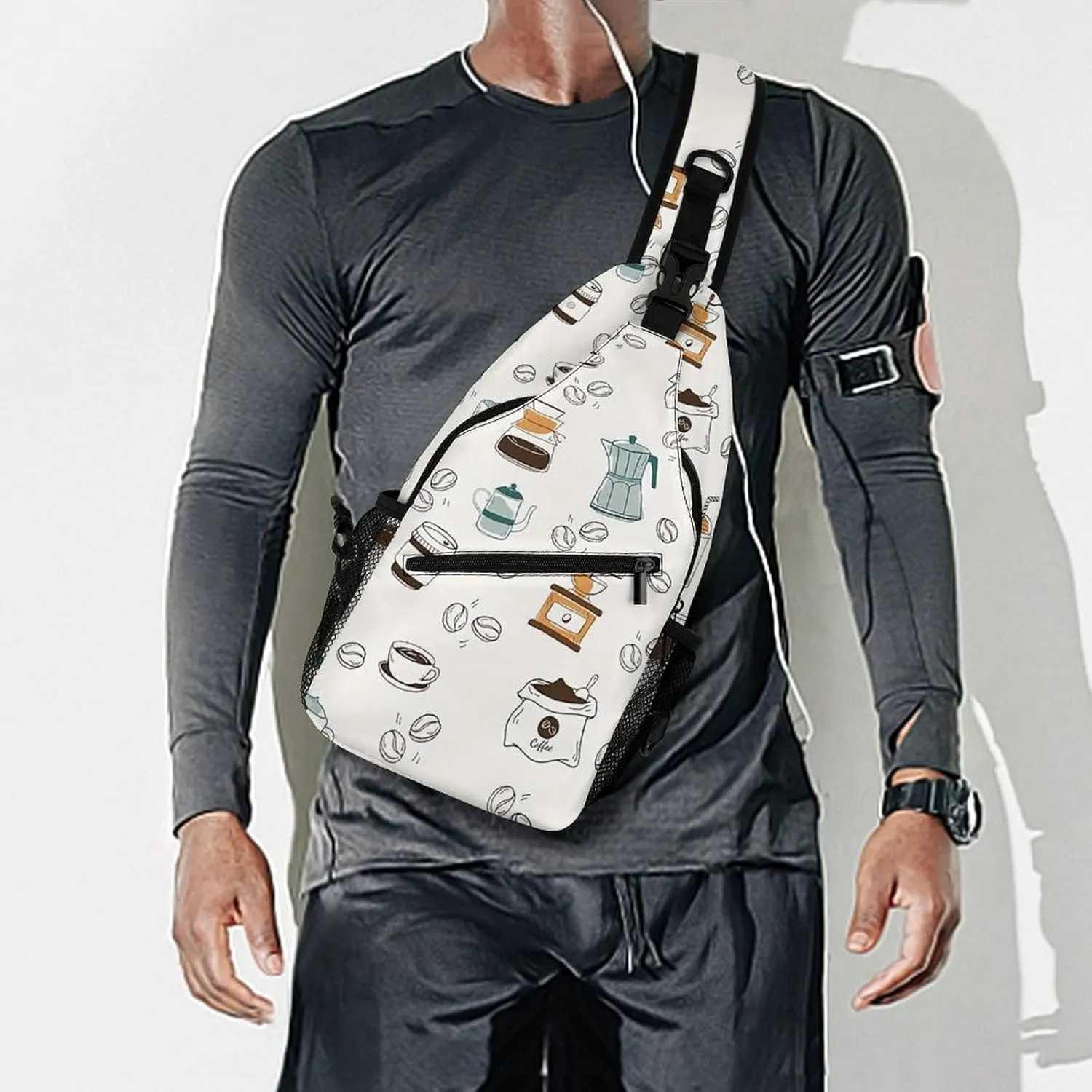 Coffee Pattern A Spacious And Large Capacity Portable Adjustable Chest Bag