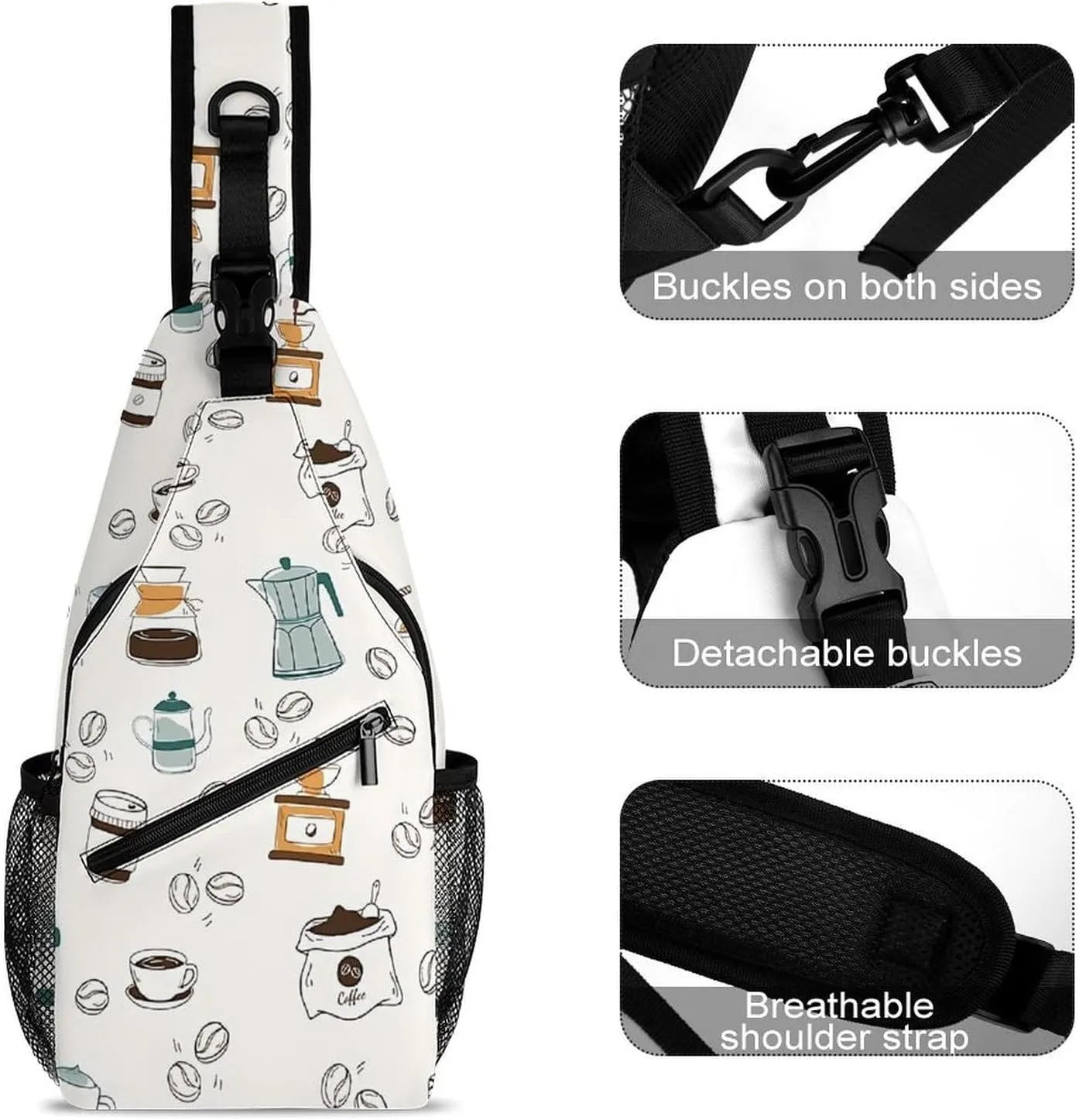 Coffee Pattern A Spacious And Large Capacity Portable Adjustable Chest Bag