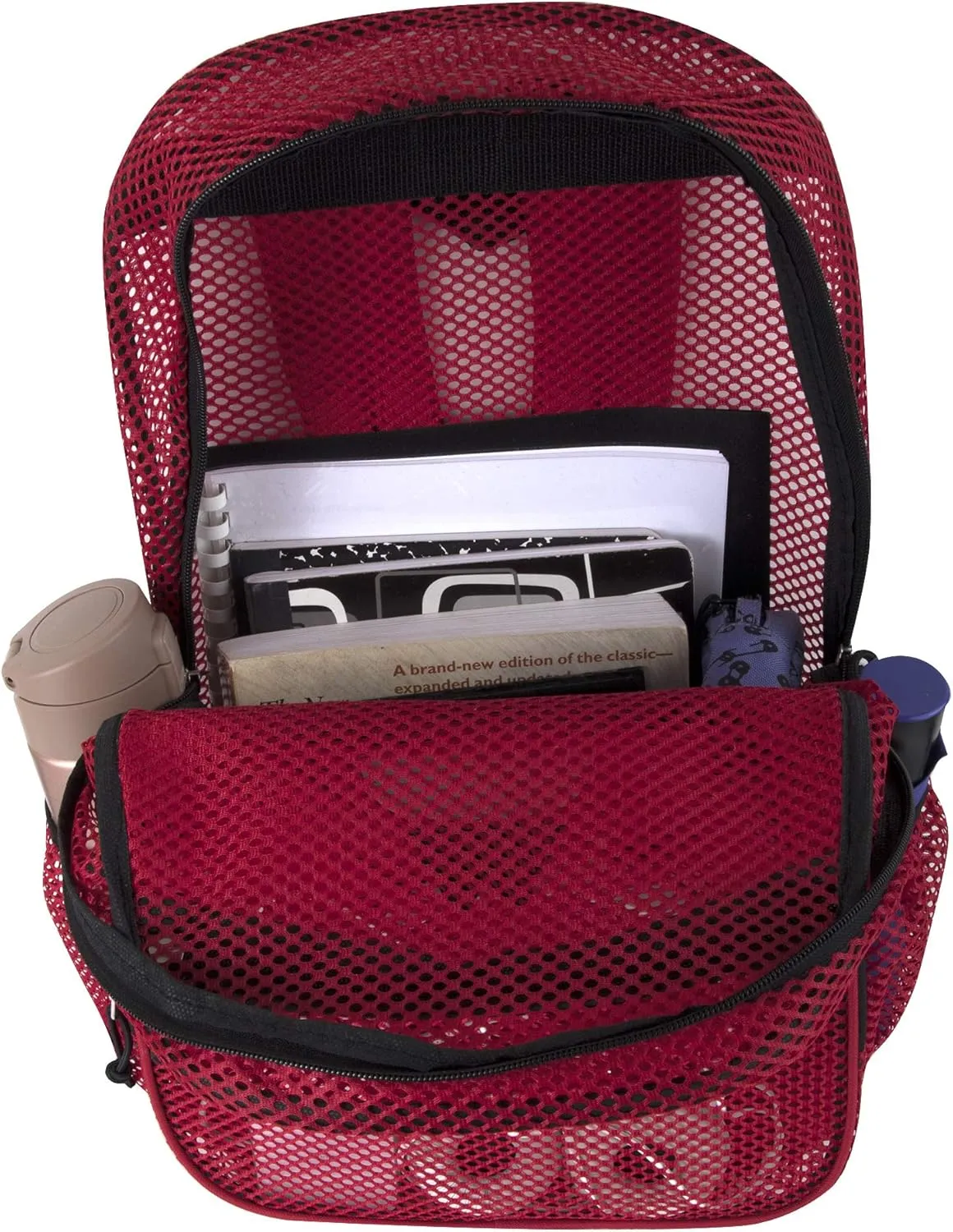 Collapsible Mesh Backpacks for Adults, School, Beach - Backpack with Reflective Strip and Wire Frame for Support (Red) Large