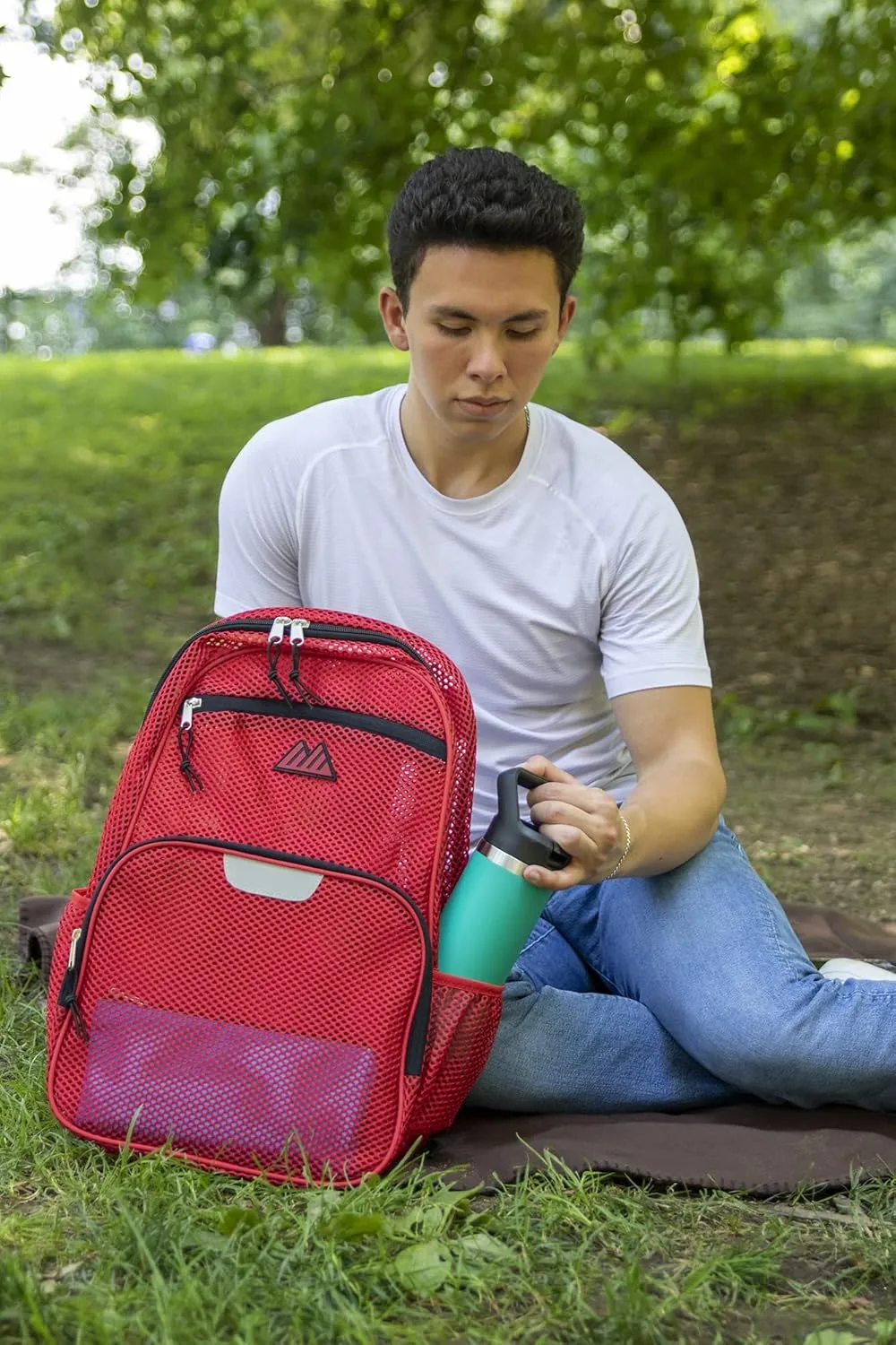 Collapsible Mesh Backpacks for Adults, School, Beach - Backpack with Reflective Strip and Wire Frame for Support (Red) Large