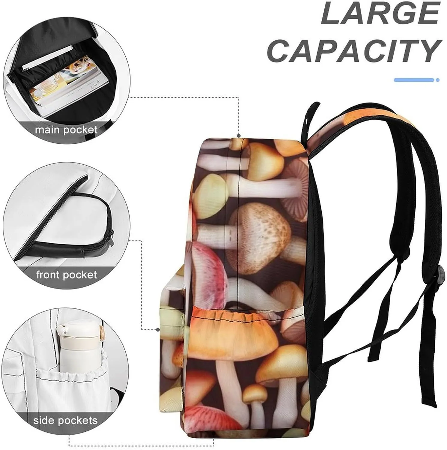 Colored Mushrooms Print Laptop Backpacks Casual Shoulder Bag Travel Daypack Fashion for Men Women