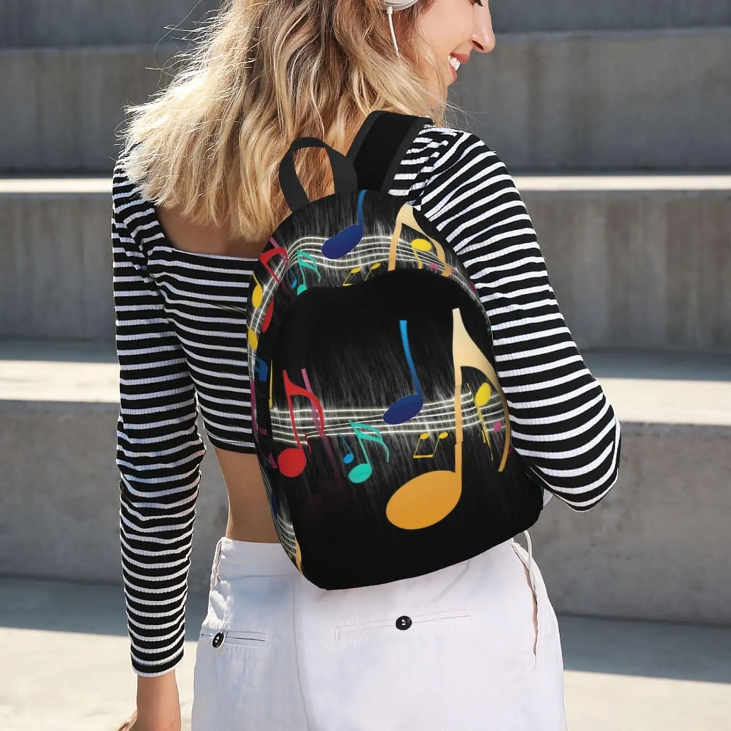 Colorful Musical Note Canvas Casual Lightweight Duffel Bag, Fashion Duffel Bag, Casual Daypack, Unisex Travel Backpack